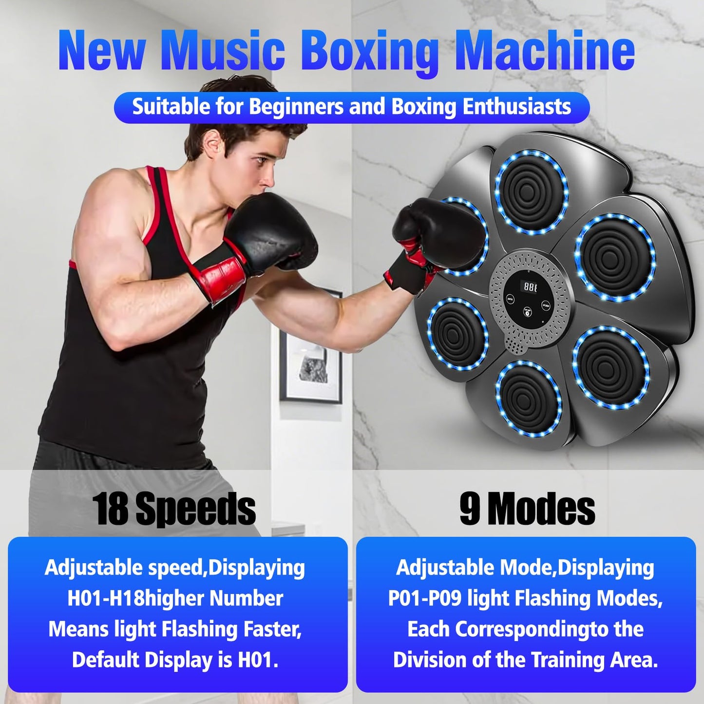 2026 Music Boxing Machine,Bluetooth Smart Traineing Machine with Boxing Gloves,Suitable for Adults and Kids Interactive Boxing Target Wall Mounted,Boxing Equipment for Homes, Offices, and Gyms