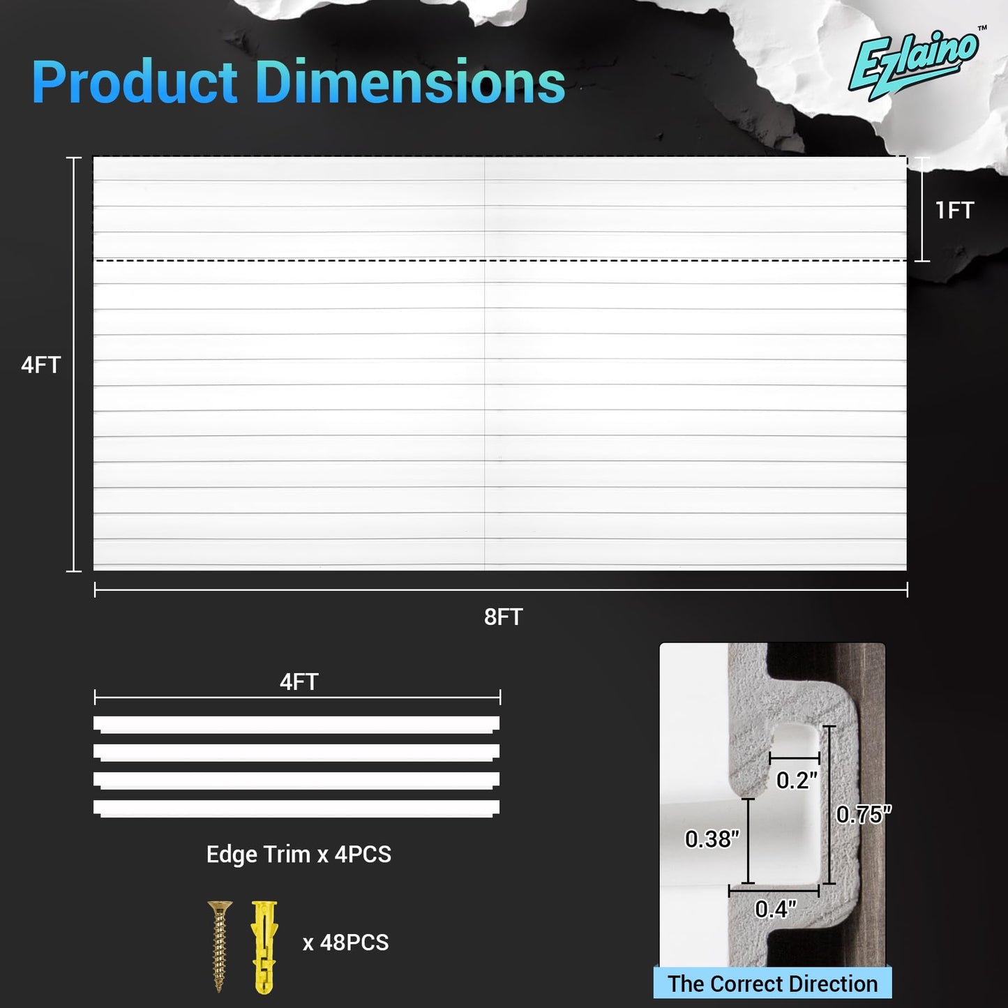 Ezlaino Slat Wall 4 FT x 8 FT, PVC Slat Wall Paneling, Upgraded & Thickened for Long-Lasting Durability, Easy to Install, Compatible with Most Hooks, Ideal for Garage Storage & Decoration, White