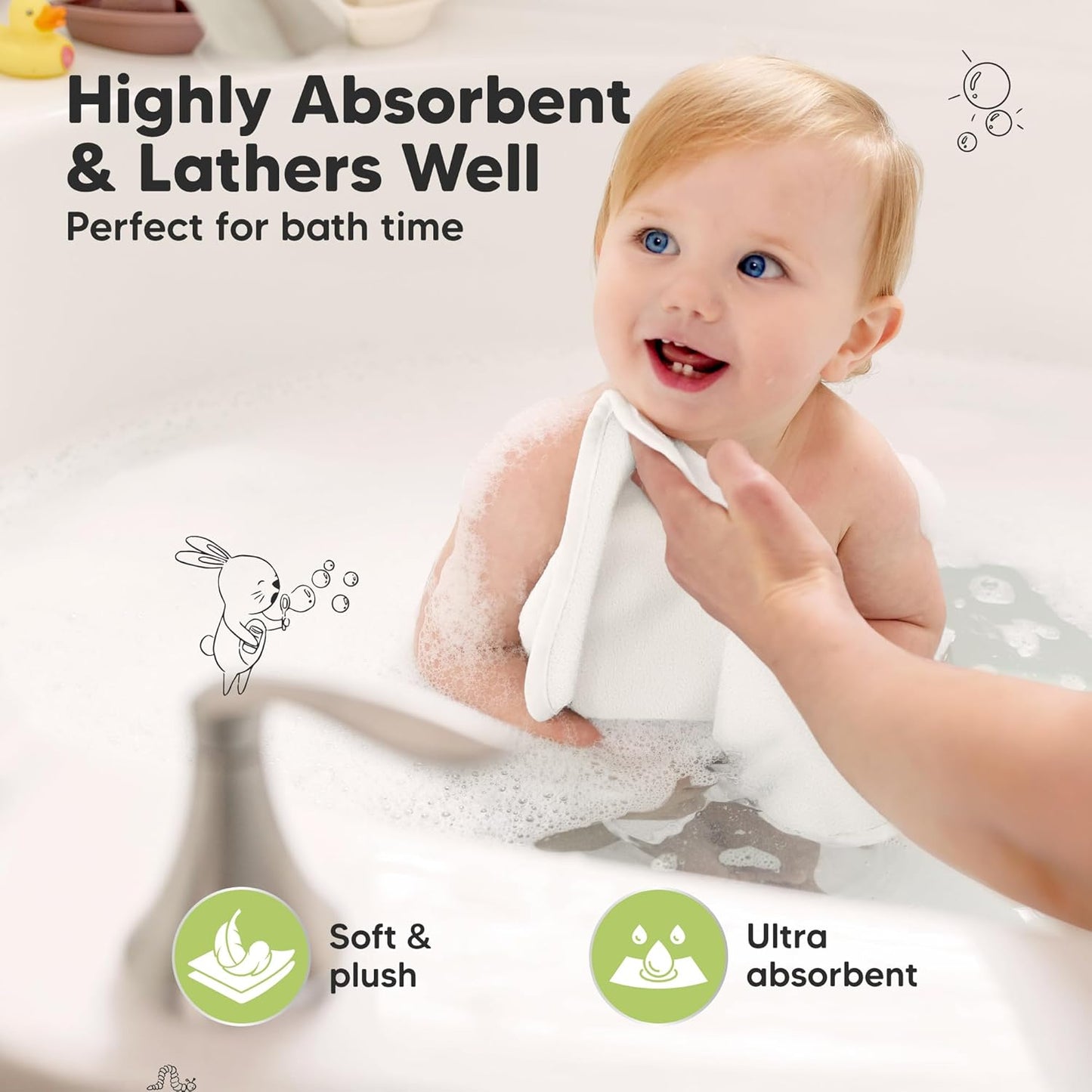 Skiennix 6-Pack Baby Washcloths - Soft, Absorbent Bamboo Towels for Newborns & Toddlers | 10x10, Gentle on Skin
