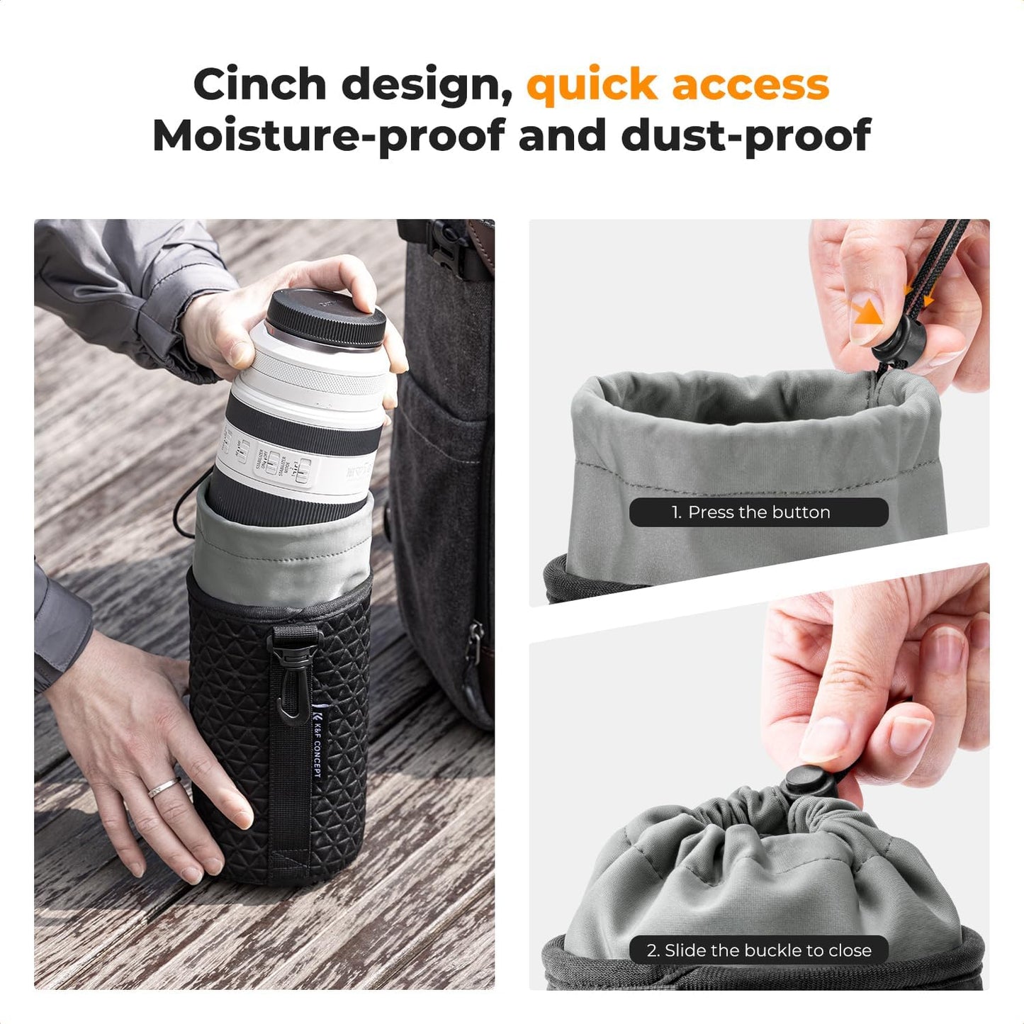 4 Pack Set, K&F CONCEPT Camera Lens Pouch Drawstring Lens Protective Bag, Camera Lens Case for DSLR SLR Lens