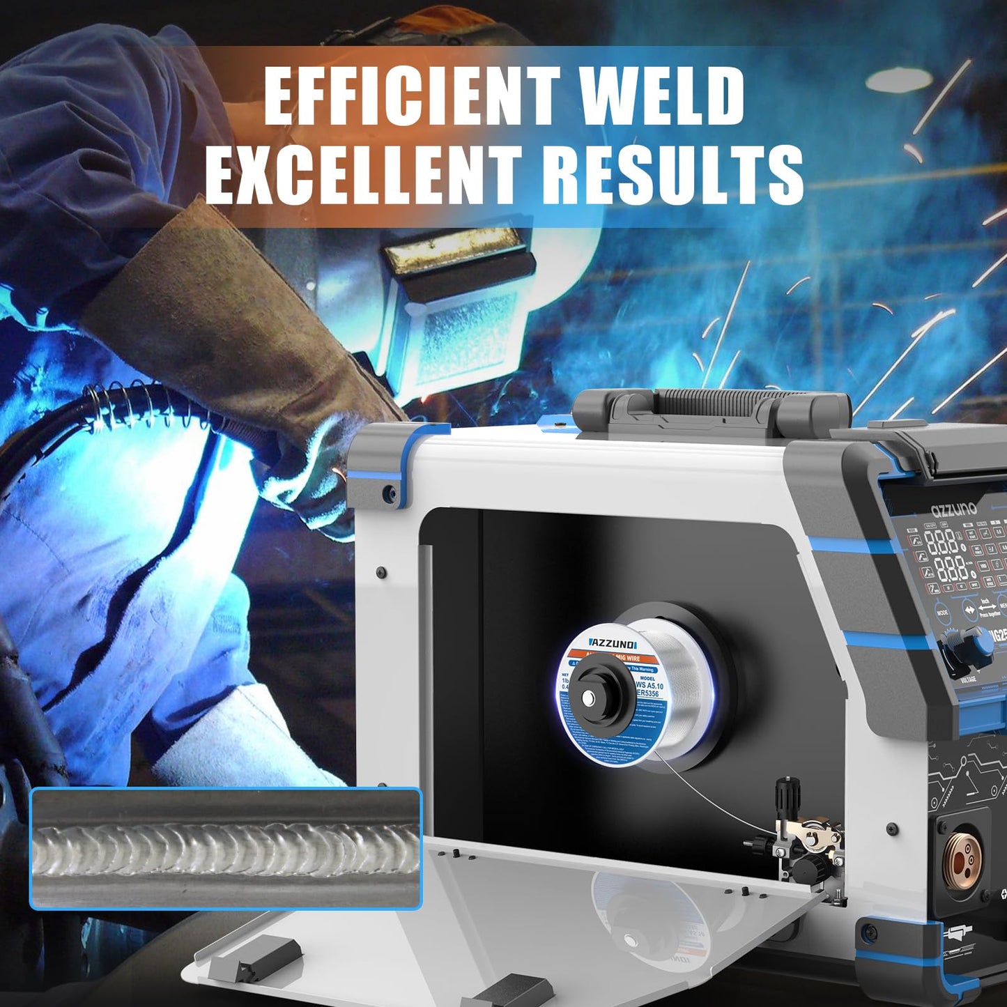 AZZUNO 8 in 1 200A MIG Welder & .035" Magnesium Aluminum Mig Welding Wire ER5356 1LB, 110V/220V Welder Machine Flux Core MIG/Gas MIG/MAG/Aluminum MIG/Spot MIG/Lift TIG/Stick Welding/Spool Gun Compatib