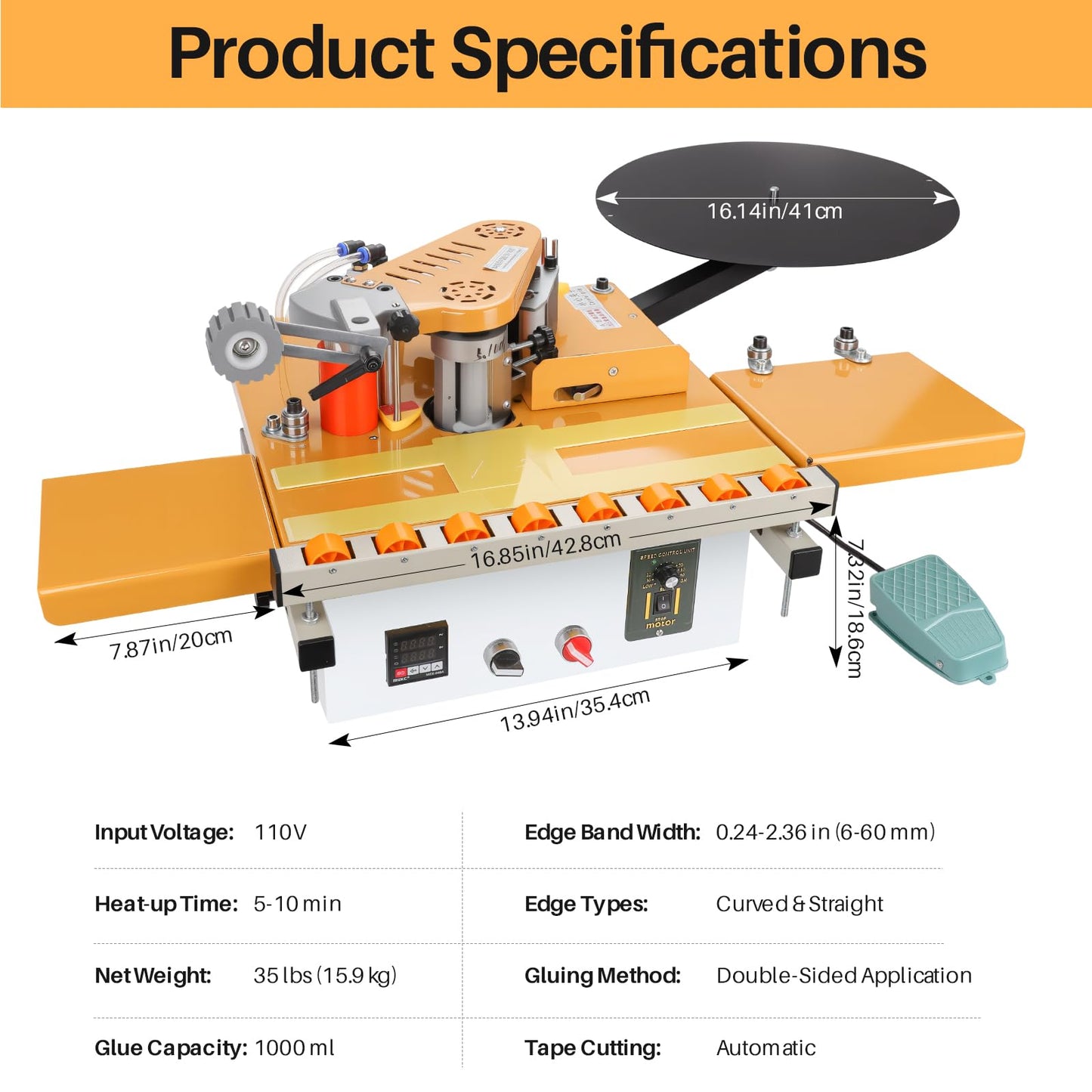 Helivivfy Portable Woodworking Edge Banding Machine, Dual-Use for Curved and Straight Edges Auto Cut-Off 2-Side Gluing Variable Speed Smart Temp Control