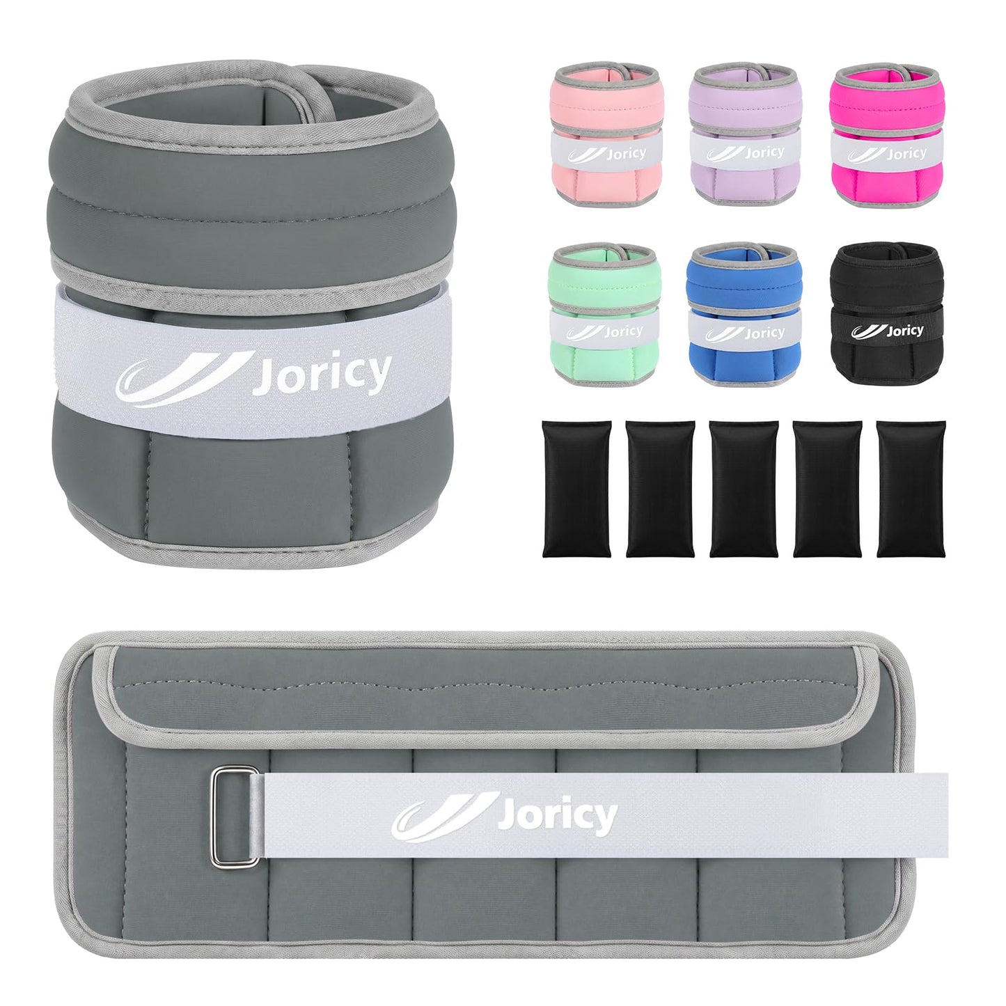 Adjustable Ankle Weights for Women Men 1-10 LBS 1 Pair Wrist Leg Arm Weights with Removable Weight, Strength Training Weight for Jogging, Walking, Running, Fitness, Gym Workout, Grey