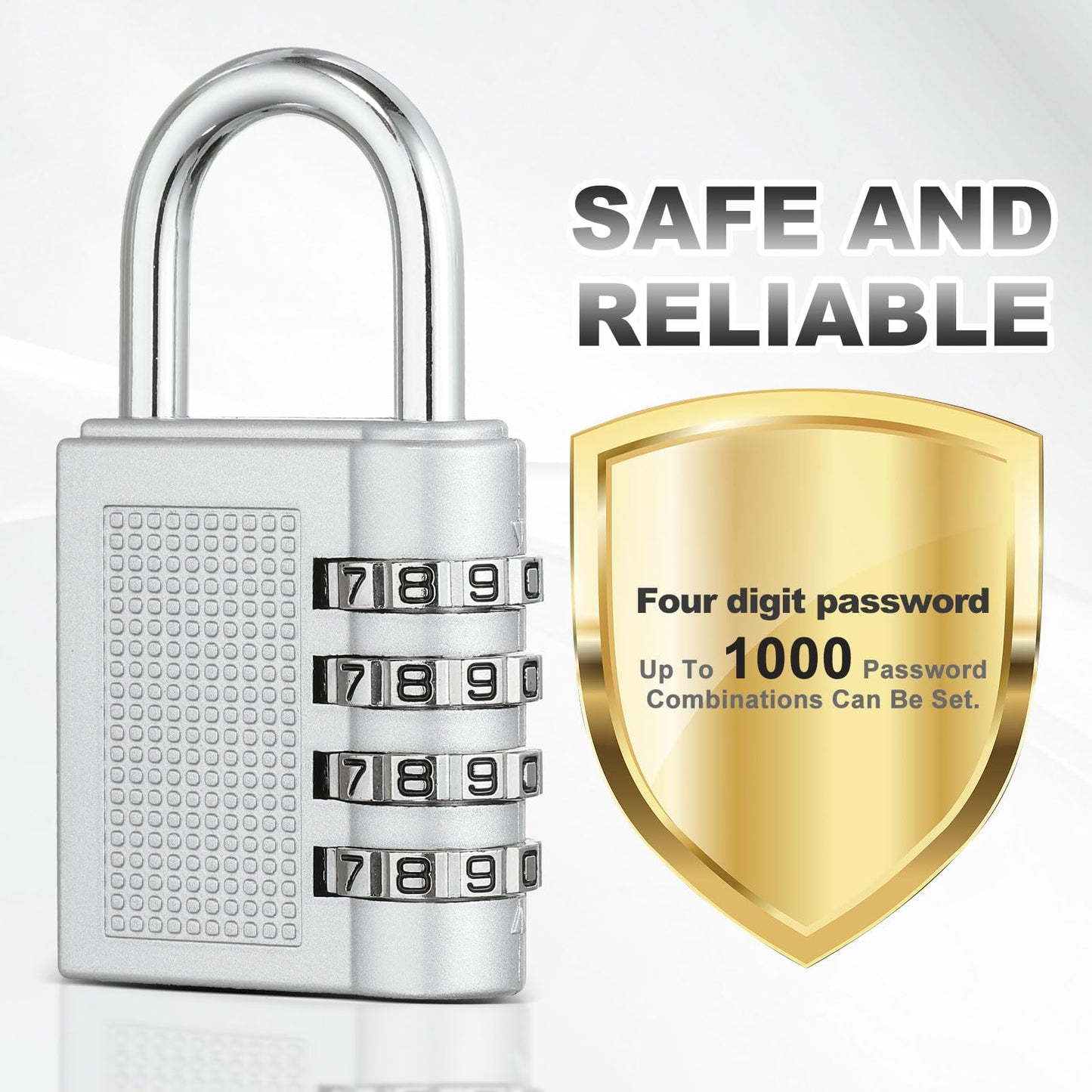 PATIKIL Combination Padlock (Large, Silver), 4-Digit Combo Padlock Resettable Luggage Locks with 0.24 Inch Shackle, Suit for Gym Locker/Fence/Storage/Toolbox/Cabinets