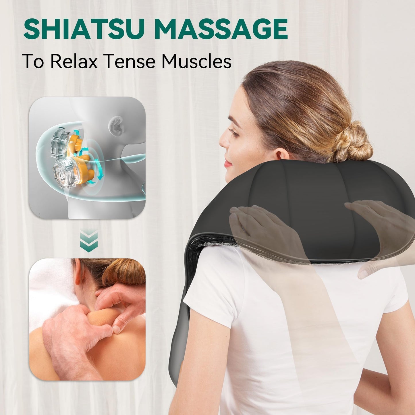 Snailax Cordless Massager - Shiatsu Neck and Shoulder Massager with Heat, FSA Eligible, Portable, Lumbar, Back Electric Massage Pillow, Gift for Woman, Mom, Dad