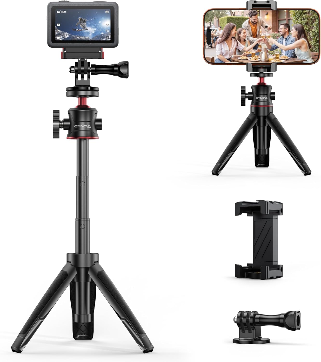 CYNOVA 3-in-1 Mini Extension Pole Tripod with Phone Holder, Handheld Tripod Selfie Stick, All-in-One Kit