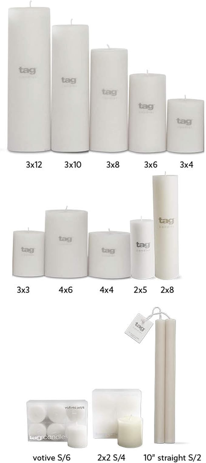 TAG Chapel 4X6 White Pillar Paraffin Wax Candle Unscented Drip-Free Long Burning 130 Hours for Home Decor Wedding Parties 4x6 White