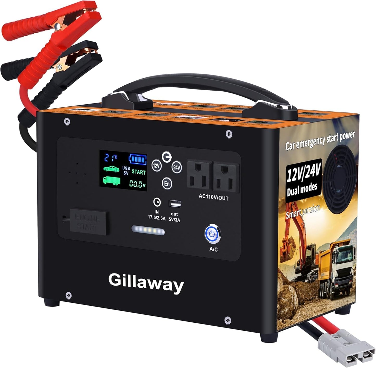 Gillaway V10 10000A Car Jump Starter, Portable Power Station Backup Lithium Battery，12V/24V Heavy Duty Truck Jump Starter Battery Pack, Power Bank for Outdoors Camping Travel Hunting Blackout