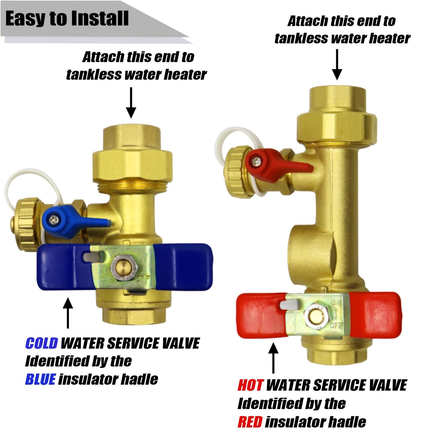 3/4 Inch IPS Isolator Tankless Water Heater Service Valve Kit with Pressure Relief Valve, Clean Brass, 3/4 Inch Service Installation Valve for rheem,rinai,ecosmart,navien,noritz,takagi,bosch