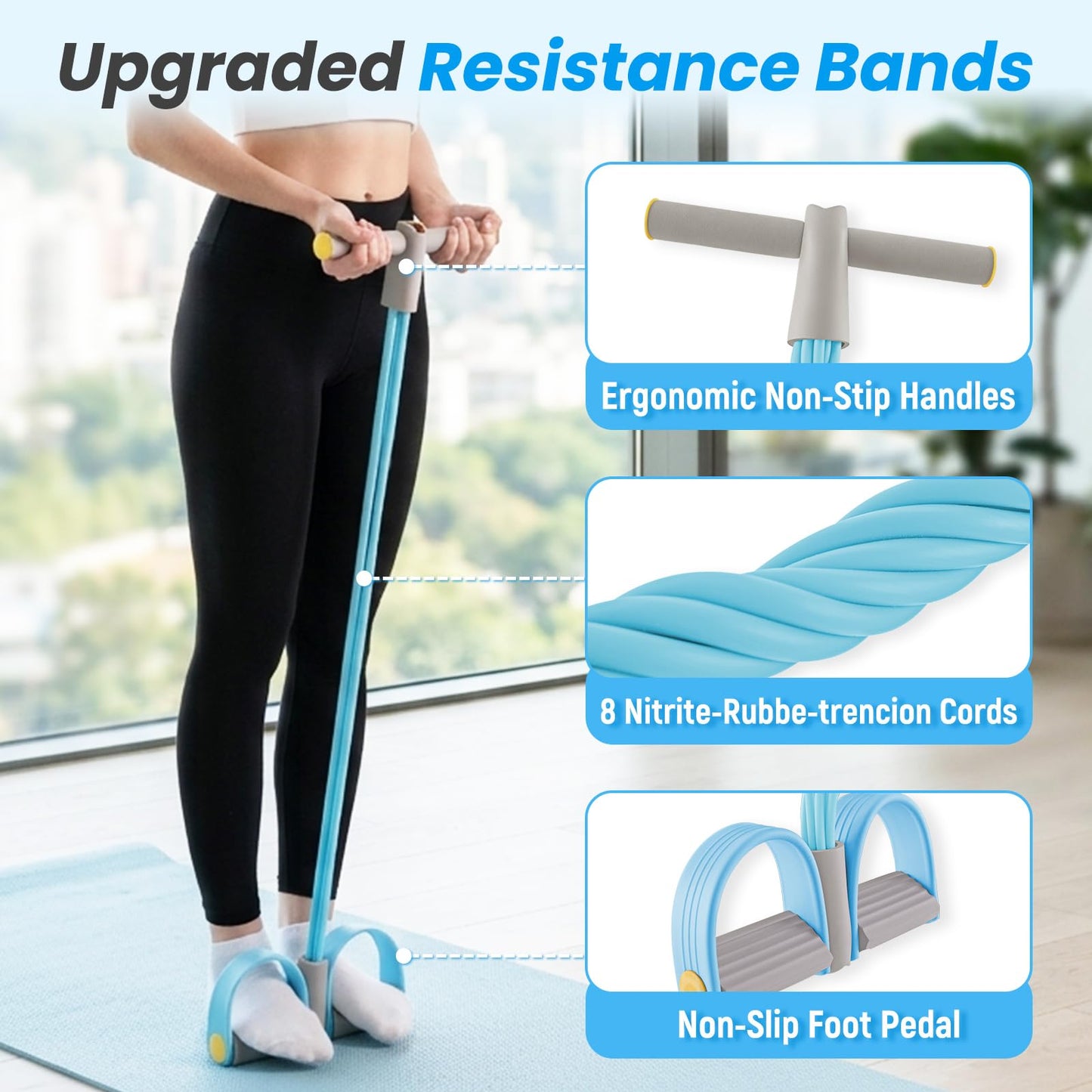 Asnomy Band Set – 8-Tubes Pedal Resistance Band with Handle, Ankle Resistance Band with Figure 8 Resistance Band for Strength Exercises, Training for Stretching The Abdomen,Waist,Arms and Legs