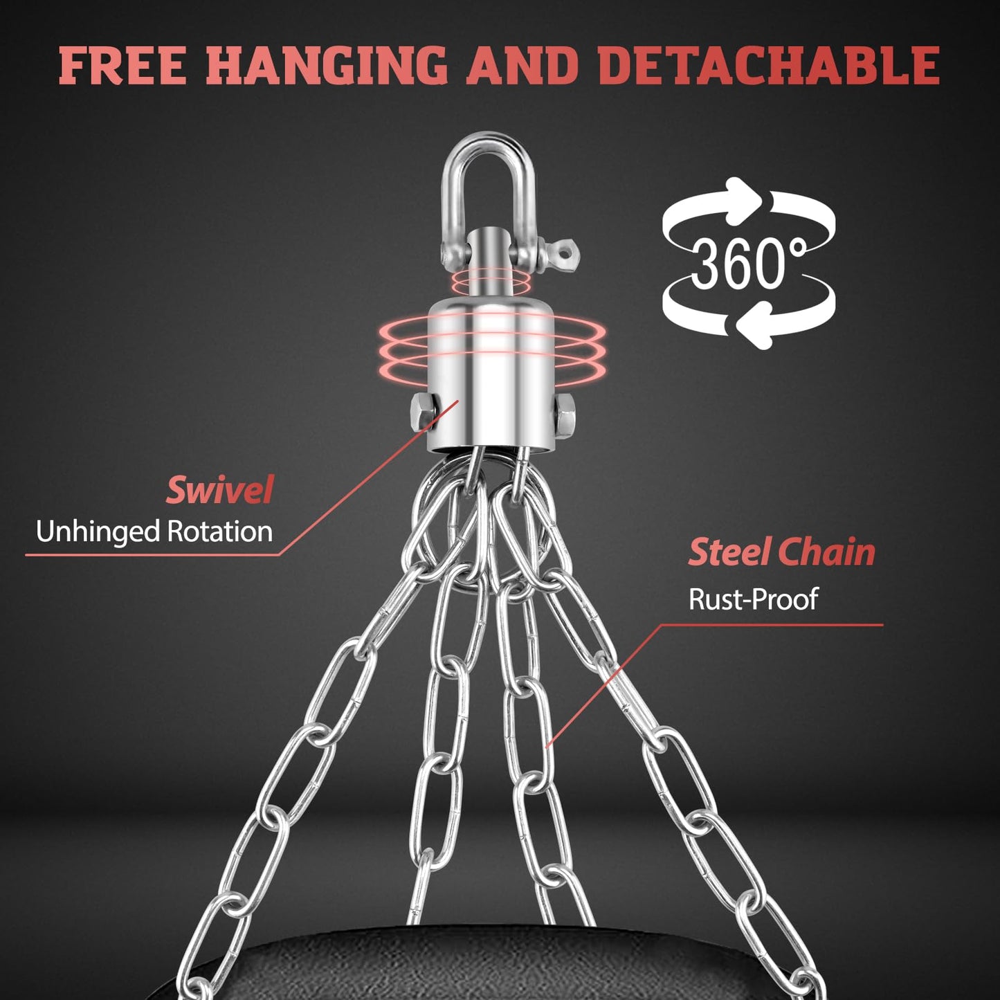 Punching Bag for Adults, 4FT PU Heavy Boxing Bags with Chain Ceiling Hook, Hanging Punching Bag Set for MMA Karate Kickboxing Muay Thai Home Gym Training, Unfilled