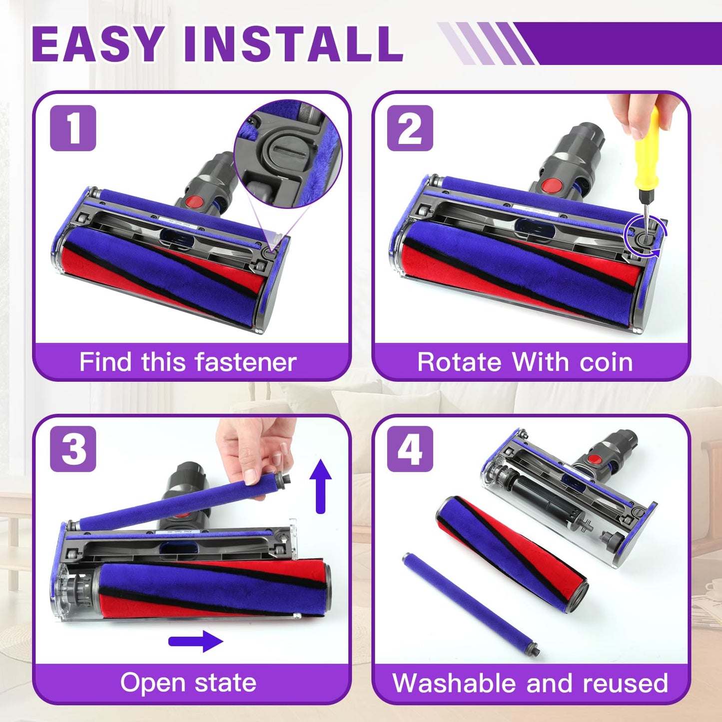 Soft Roller Cleaner Head Compatible with Dy son V10 V11 V15 V8 V7 Cordless Vacuum, Quick Release Fluffy Vacuum Head Replacement Attachments Parts Accessories for Hardwood, Vinyl Floor