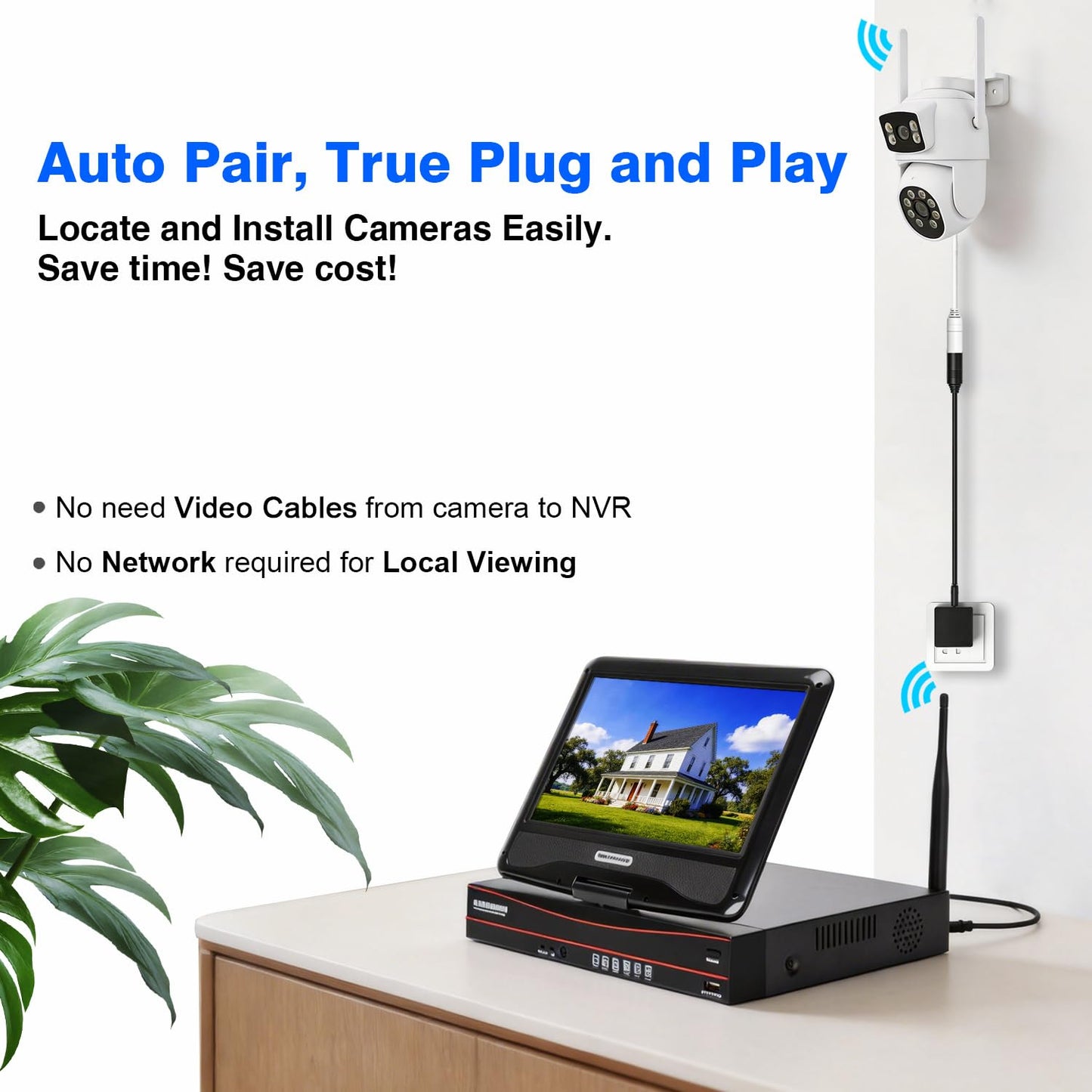 Cromorc Expandable 16CH NVR Wireless Security System 10.1" Monitor, 4 Dual Lens PTZ 4MP Camera, Humanoid Motion Detection, Spotlight, Siren Alarm, 2-Way Audio, in/Outdoor, 1TB HDD, Color Nihgt Vision