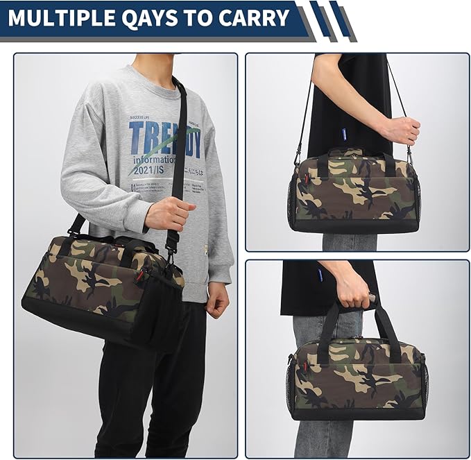 Small Gym Bag with Wet Pocket - 14 inch Mini Duffle Bag for Men & Women Lightweight Carry On Bag for Travel Sport - Camouflage