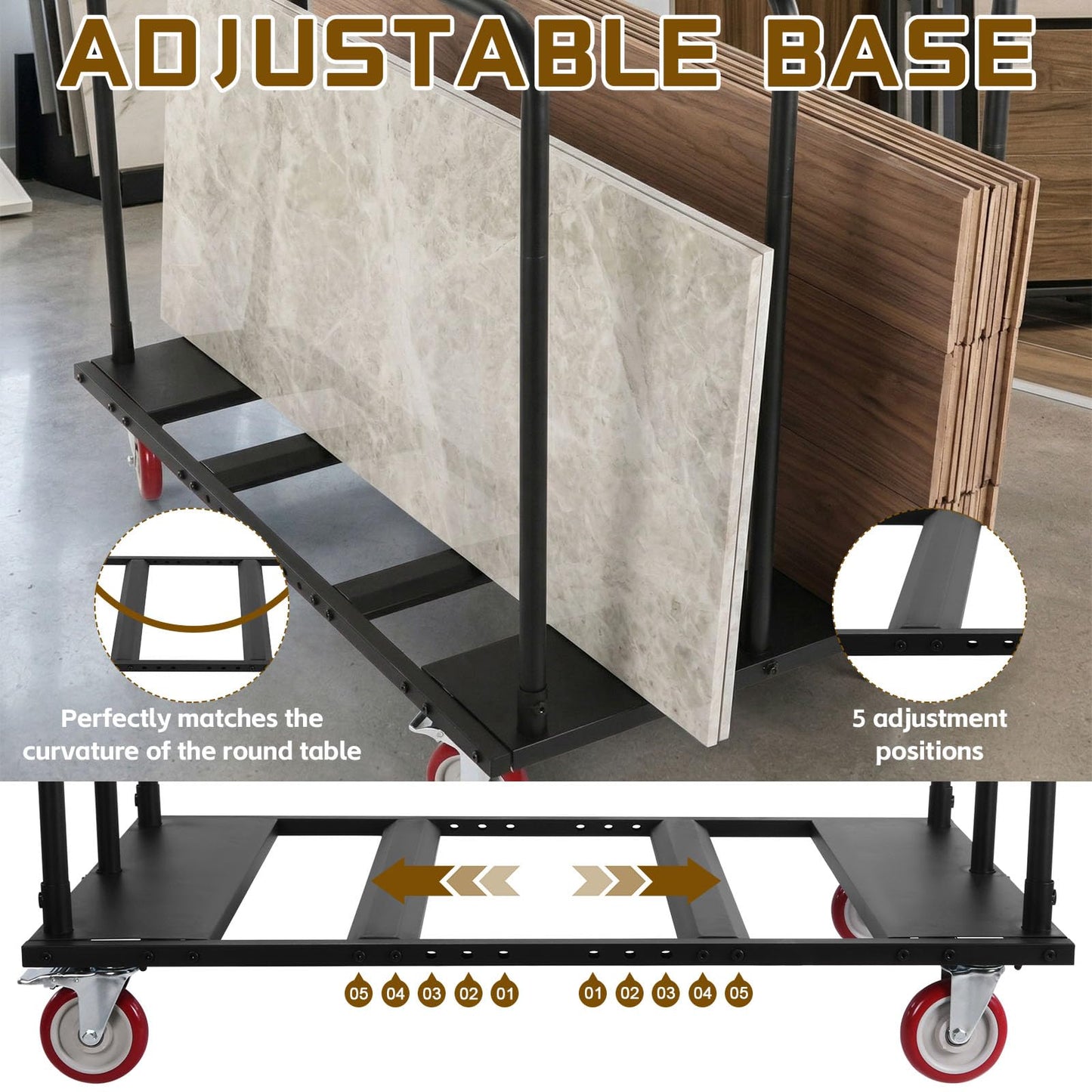 Heavy Duty Folding Table Cart Dolly, 3000 lb Capacity, Holds 20 Tables, 5" PU Swivel Wheels, Folding Transport Cart for Drywall, Panels, Boxes, Events, Warehouse Use, 46" x 39" x 29"
