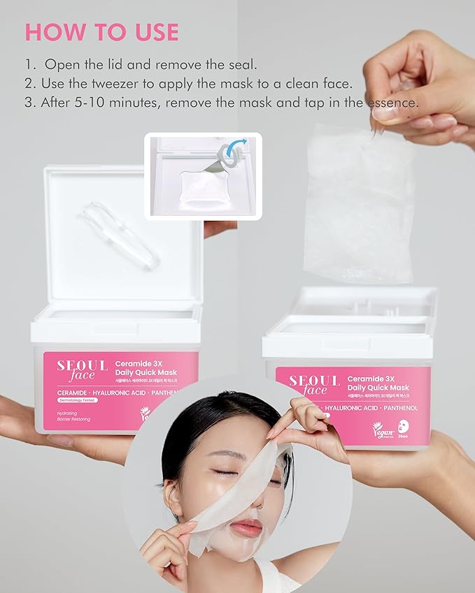 DERMAL Seoul Face Ceramide 3X Daily Quick Mask 36 Sheet ??Korean Skincare Vegan Tencel Facial Masks - Intensive Moisturizing, Elasticity Mask Sheets with Hyaluronic Acid, Panthenol, Adenosine