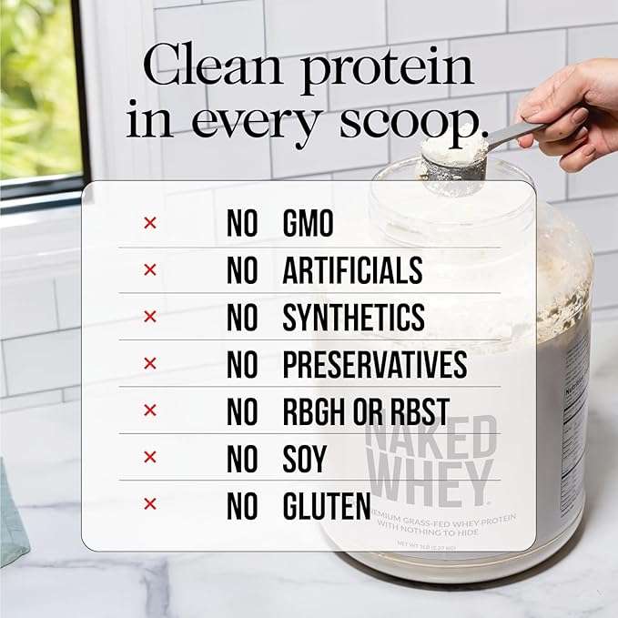 NAKED Strawberry Whey Protein Powder, Only 3 Ingredients, 25g Grass Fed Whey Protein Powder, Aid Muscle Growth & Recovery - 24 Servings