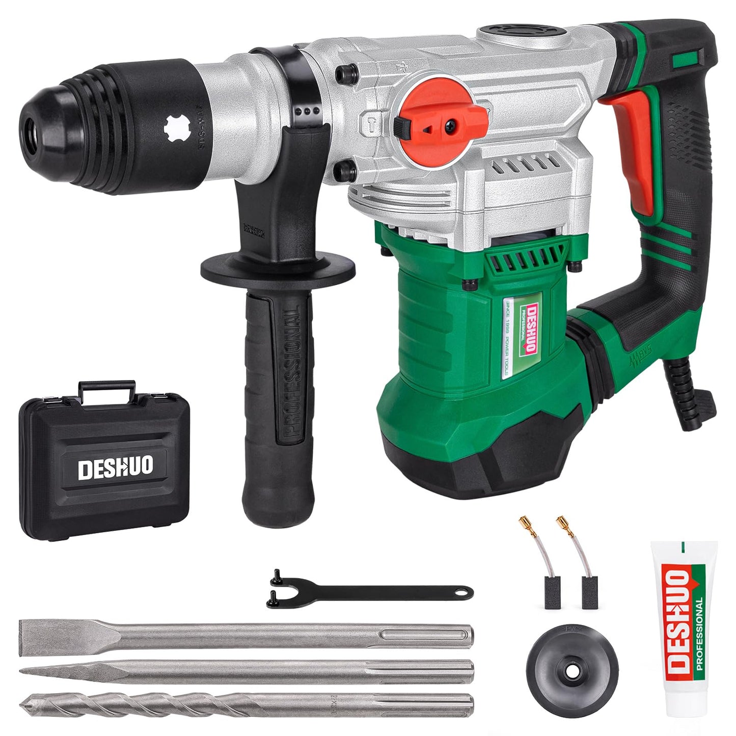 Deshuo 1-1/2" SDS-Max Heavy Duty Rotary Hammer Drill,12.5 Amp 3 Functions Corded Vibration Control Demolition Rotomartillo with Safety Clutch for Concrete,Includes 1 Drill Bits,2 Chisels,Carrying Case