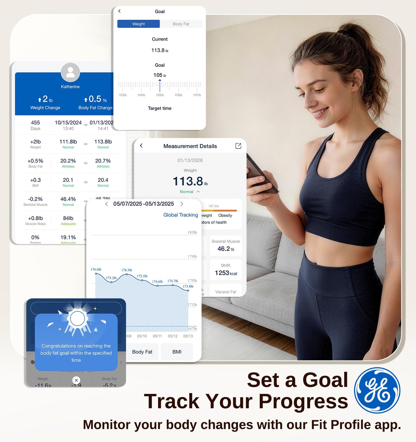 GE Smart Scale for Body Weight: Body Fat, BMI, Digital Bathroom Scale - 14 Body Composition Analyzer Health Monitor, Highly Accurate Bluetooth Weighing Scale with App 400 lb, 11 Inch