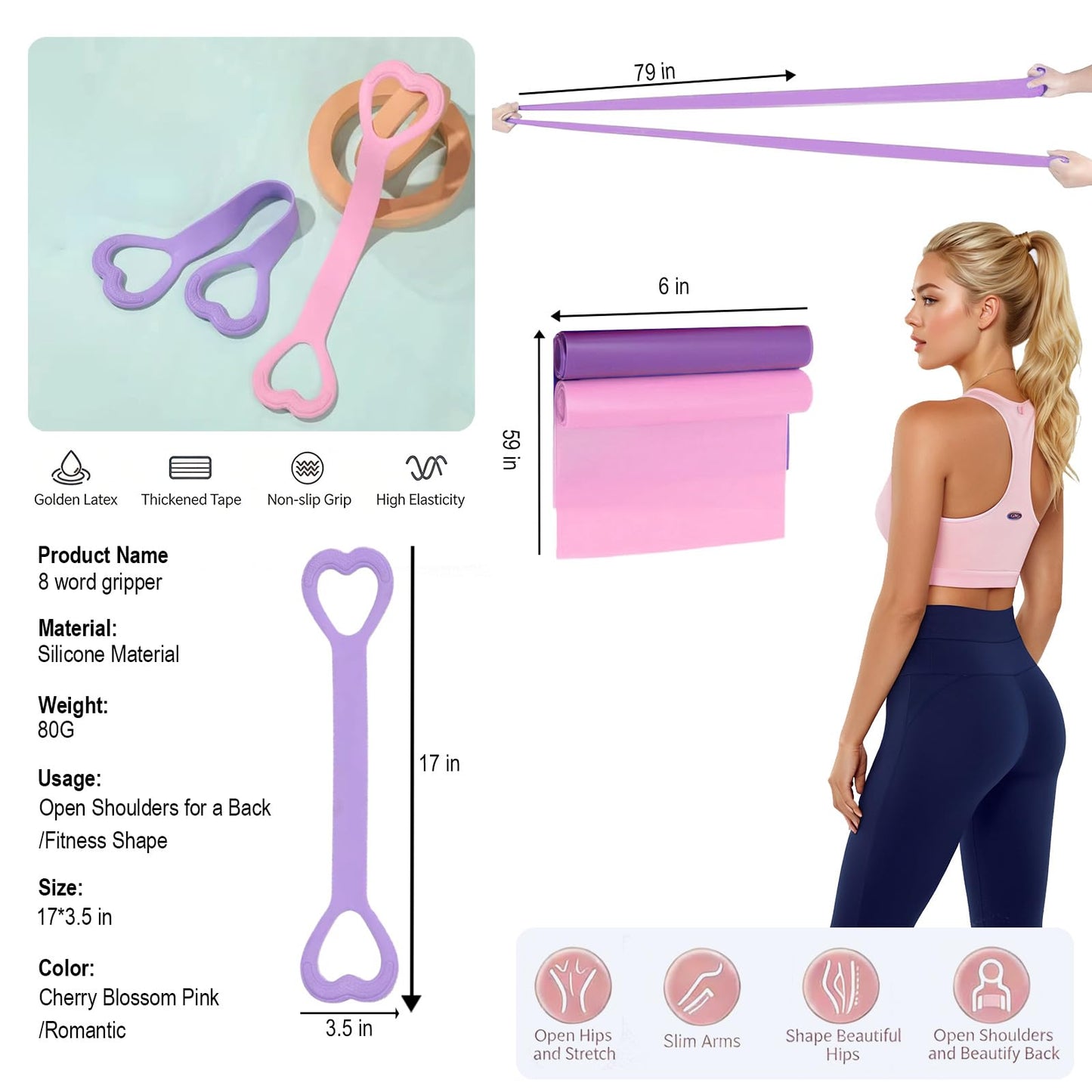 Muaoush Resistance Bands, Figure 8 Resistance Band, 4 Pack - Latex-Free Exercise Bands for Home Gym, Strength Training & Physical Therapy | Yoga, Pilates, Glute Workouts | Portable Elastic Bands