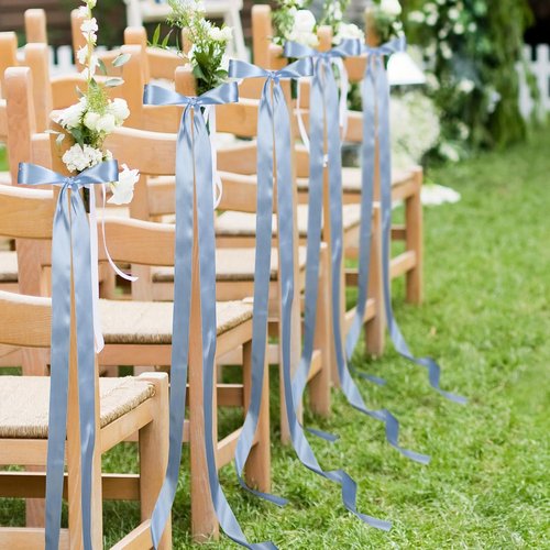 Daifunli Wedding Bows - 24 Pcs Dusty Blue Satin Chair Decorations | Elegant Aisle Decor Ribbons