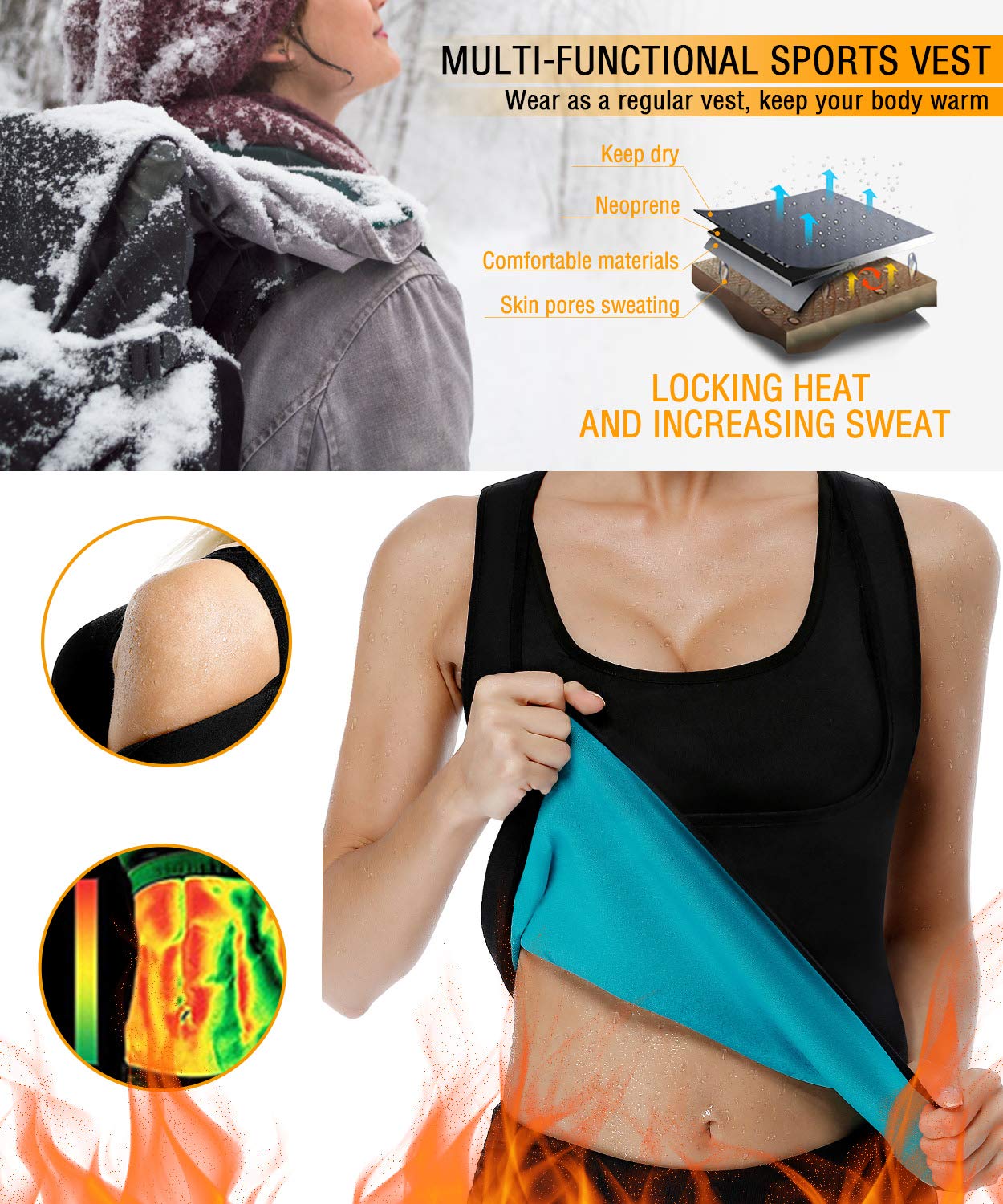 NonEcho Women Neoprene Sweat Vest for Women Sauna Suit Hot Sweat Waist Trainer Vest Slimming Body Shaper Black