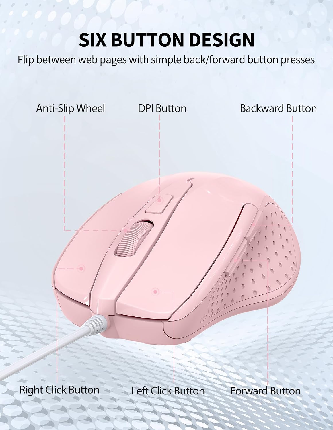 TECKNET 6-Button 4 5FT Wired Mouse, Corded with Adjustable DPI, Optical Ergonomic Design, Cord for Laptop, Chromebook