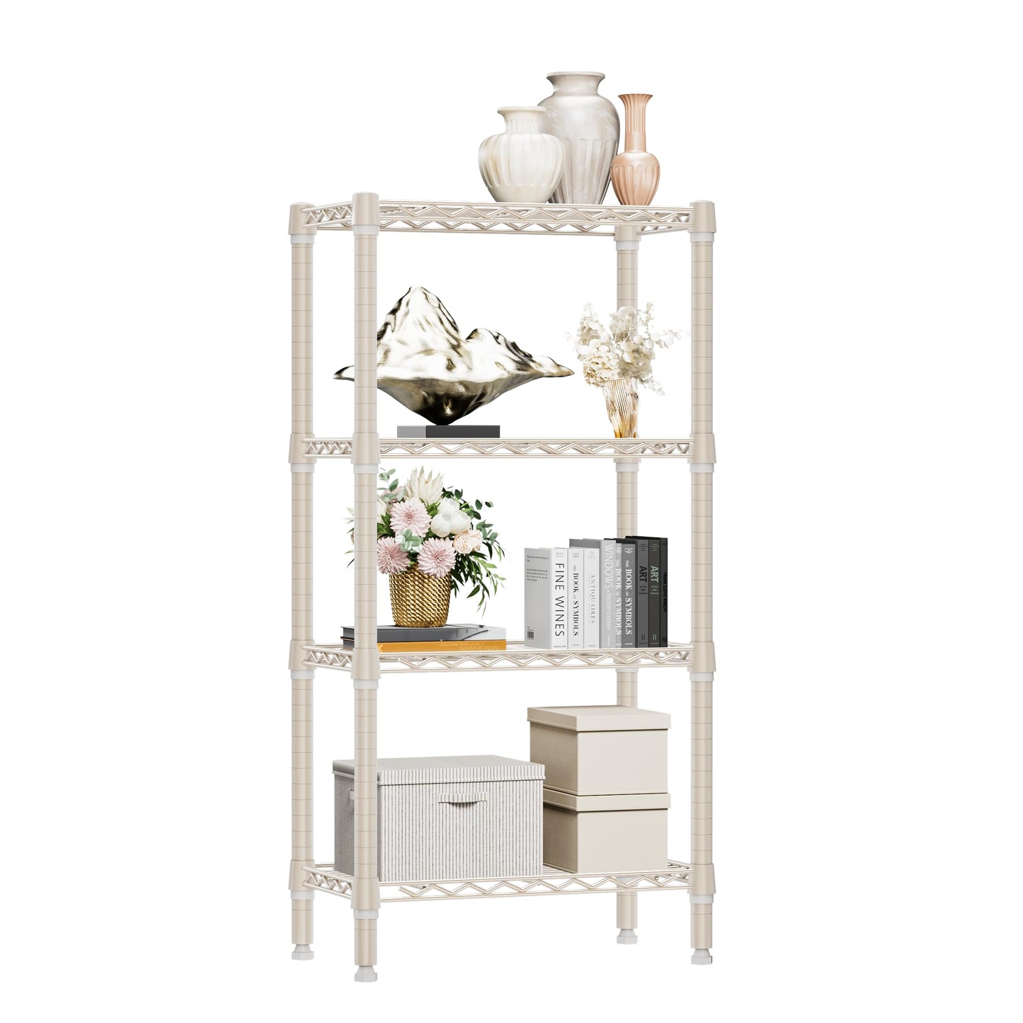 M MZG 1000 lbs 4-Shelf Standing Storage Shelves Heavy Duty Metal Shelving Unit Adjustable Wire Rack for Office Garage Kitchen, Light Tan 11.8 D x 23.6" W x 47.5" H