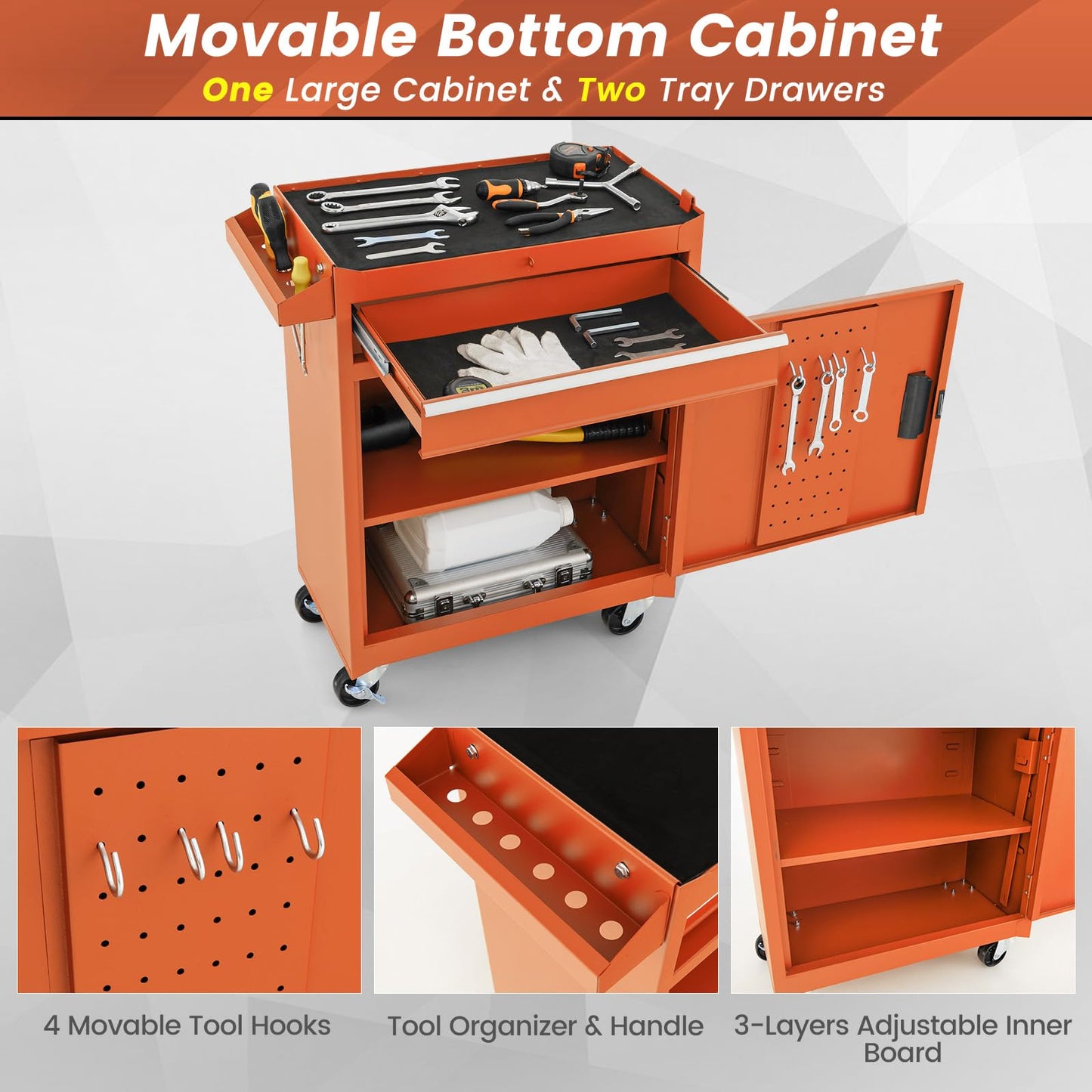Goplus Rolling Tool Chest, 5-Drawer Tool Box Organizer w/Lockable Wheels & Sliding Drawers & Detachable Top & Adjustable Shelf, Tool Storage Cabinet for Garage Workshop (Orange)
