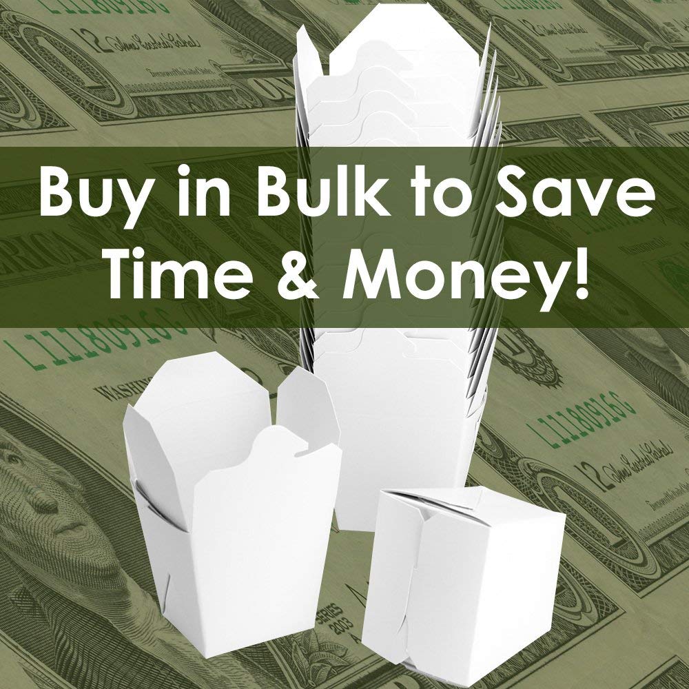 100% Recyclable 8oz White Small Chinese Take Out Boxes 50pk. Leakproof Greaseproof To-Go Containers For Restaurants Event Parties Food Service. Value Bulk Pack Microwaveable and Stackable Meal Pails.