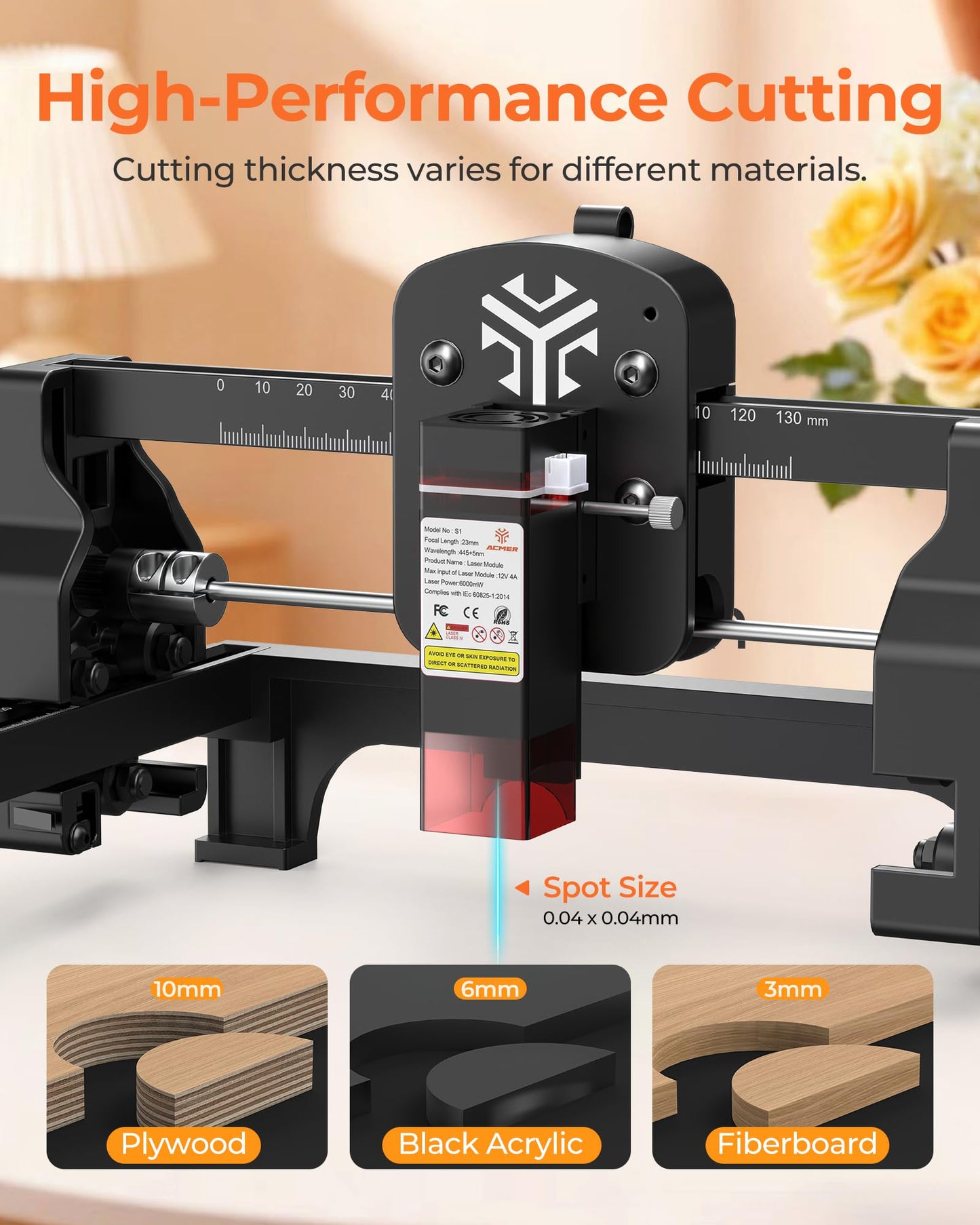 ACMER S1 2500mW Laser Engraver, Portable Cutter & Engraving Machine for Beginners,130×130mm Working Area,0.04mm Laser Spot,Creative DIY,Education STEM,Customized Business with Wood,Metal