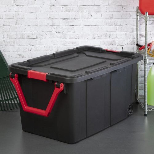 40 Gallon Tough Plastic Storage Bins with Wheels - Black | 2 Pack for Easy Organization