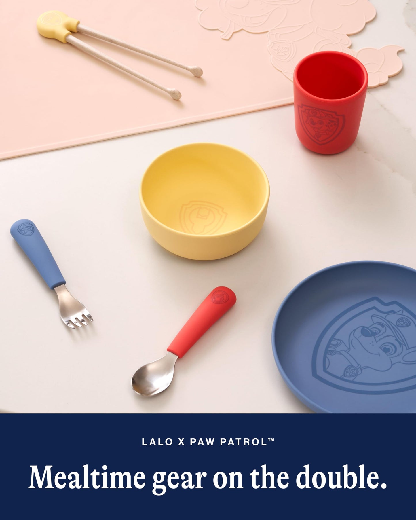 Lalo PAW Patrol Plate & Utensil Set For Kids - Dishwasher Safe Toddler Dinnerware Set - BPA Free for Over 12 Months - Includes Plate, Ergonomic Spoon and Fork - 3 Pieces - Skye