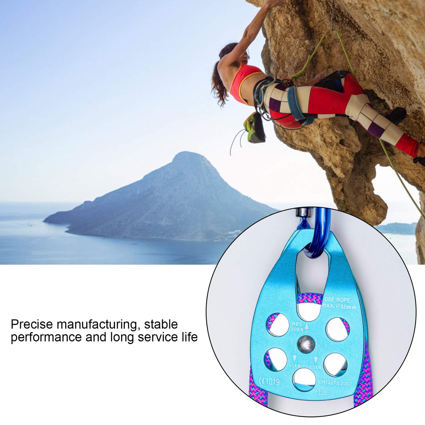 lvifloae Outdoor Mountaineering Climbing Large Sideplate Single Sheave Aluminum Rope Pulley Single Sheave