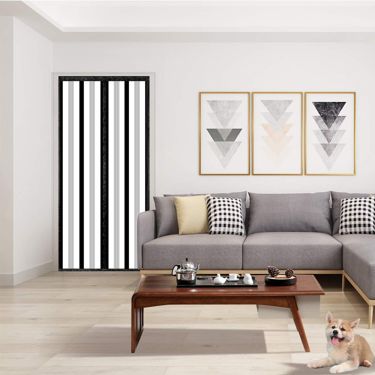 Insulated Door Curtain, Magnetic Thermal Door Cover Screen Door Self-Closing Privacy Magnetic Screen Door Hands Free for Patio, Kitchen, Bedroom, Air Conditioner Room, Fits Doors up to 34" x 80",Black