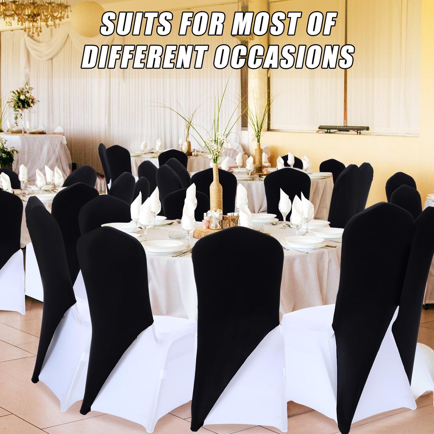 Mindsoft 20 Pcs Chair Cap Covers Spandex Chair Hood Sash Hat Bands Folding Stretch Elastic Cover for Wedding Holidays Banquet Party Celebration (Black)