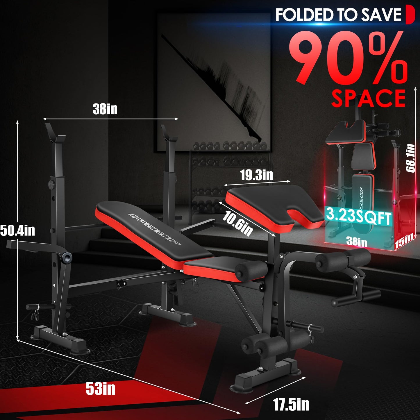 OPPSDECOR 900LBS All in One Weight Bench Set with Squat Rack Adjustable Workout Bench with Leg Developer Preacher Curl Rack Fitness Strength Training Bench for Home Gym