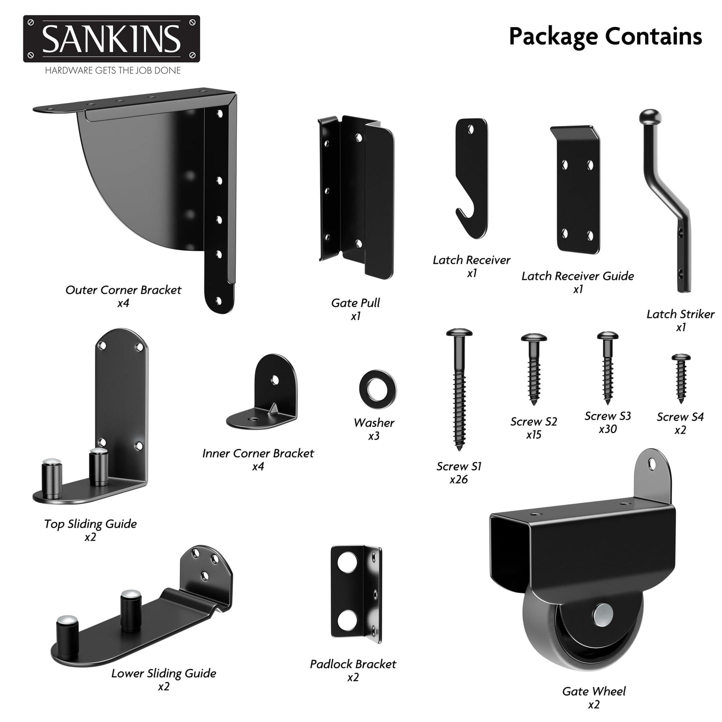 SANKINS Heavy Duty Sliding Gate Kit, Adjustable Sliding Gate Hardware Kit for Wood Fence, Anti Sag Gate Kit Gate Corner Brace Bracket with Gate Latch, Fence Gate Kit for Driveway Gates, Pool Gates