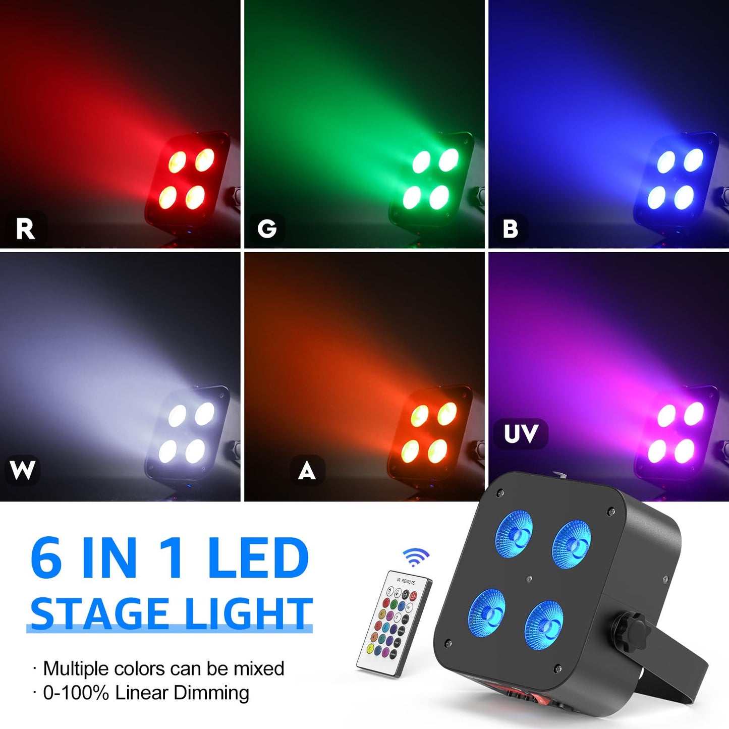 DazzlingStage Mini Rechargeable Par Lights, 4 * 18W RGBWA UV 6 in 1 Battery Powered Upights, APP & Wireless DMX Control Stage Lights, Uplighting for Wedding Birthday Party Festival