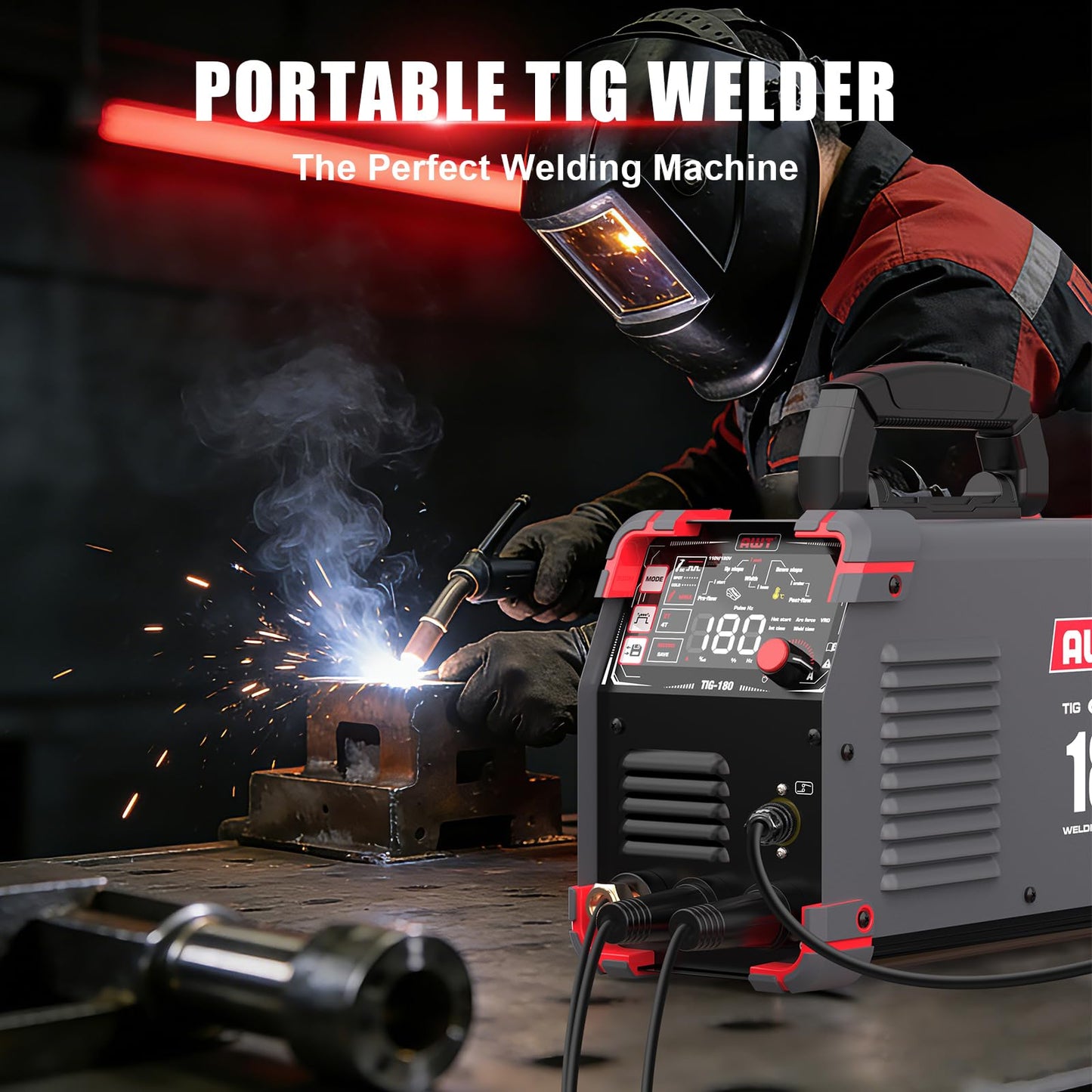 AWT TIG Welder 180Amp with DC Pulse,Cold TIG Welder with Large LED Display 5-in-1 DC HF TIG/PULSE TIG/COLD/SPOT TIG/STICK,110V/220V Dual Voltage Cold TIG Welding Machine