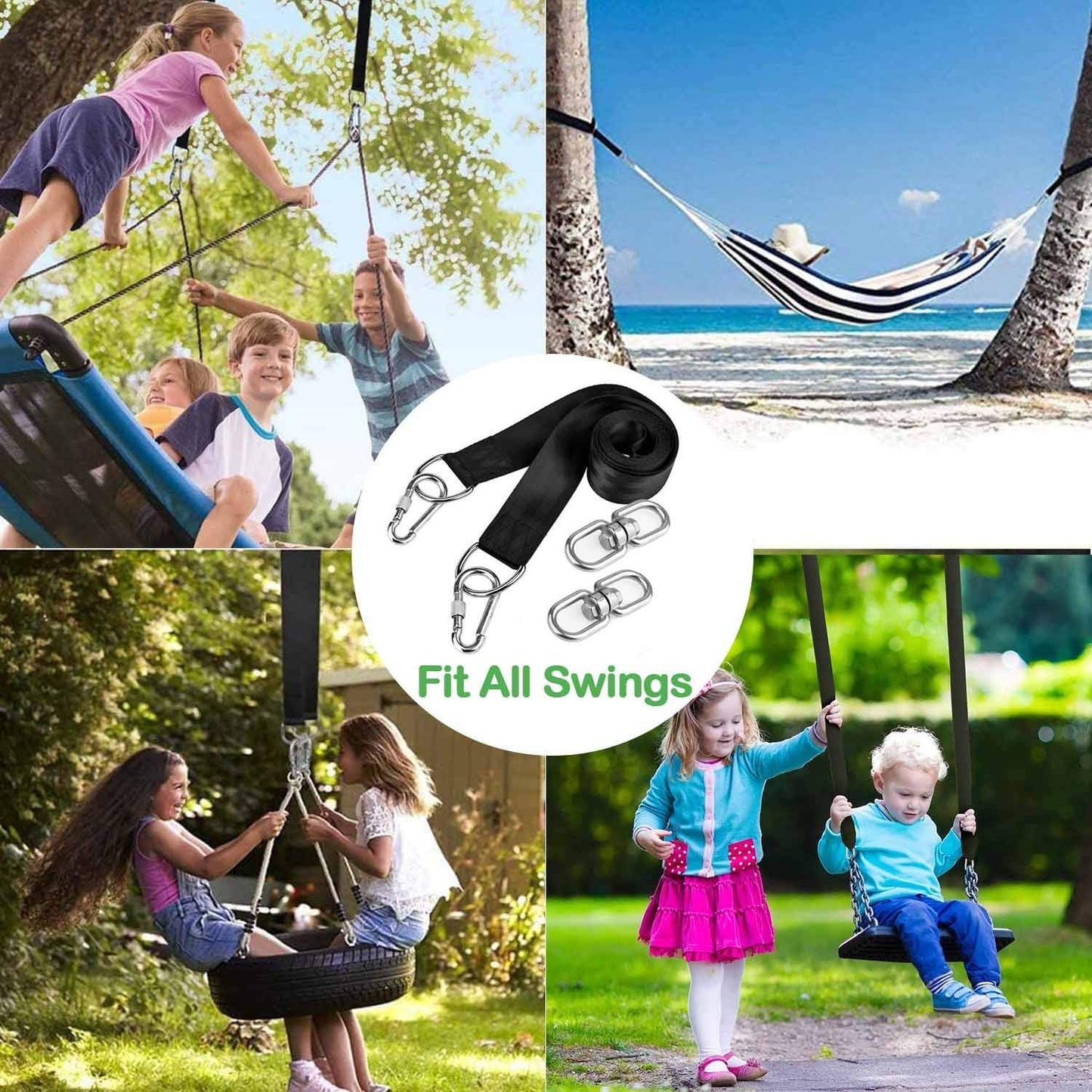 Werfeito Tree Swing Straps Hanging Kit (Set of 2), 3FT/8FT/10FT/20FT/30FT Tree Swing Straps Holds 5000 lbs with Tree Protector, Heavy Duty Carabiner and Swivel Perfect for Swings & Hammocks(20 FT)