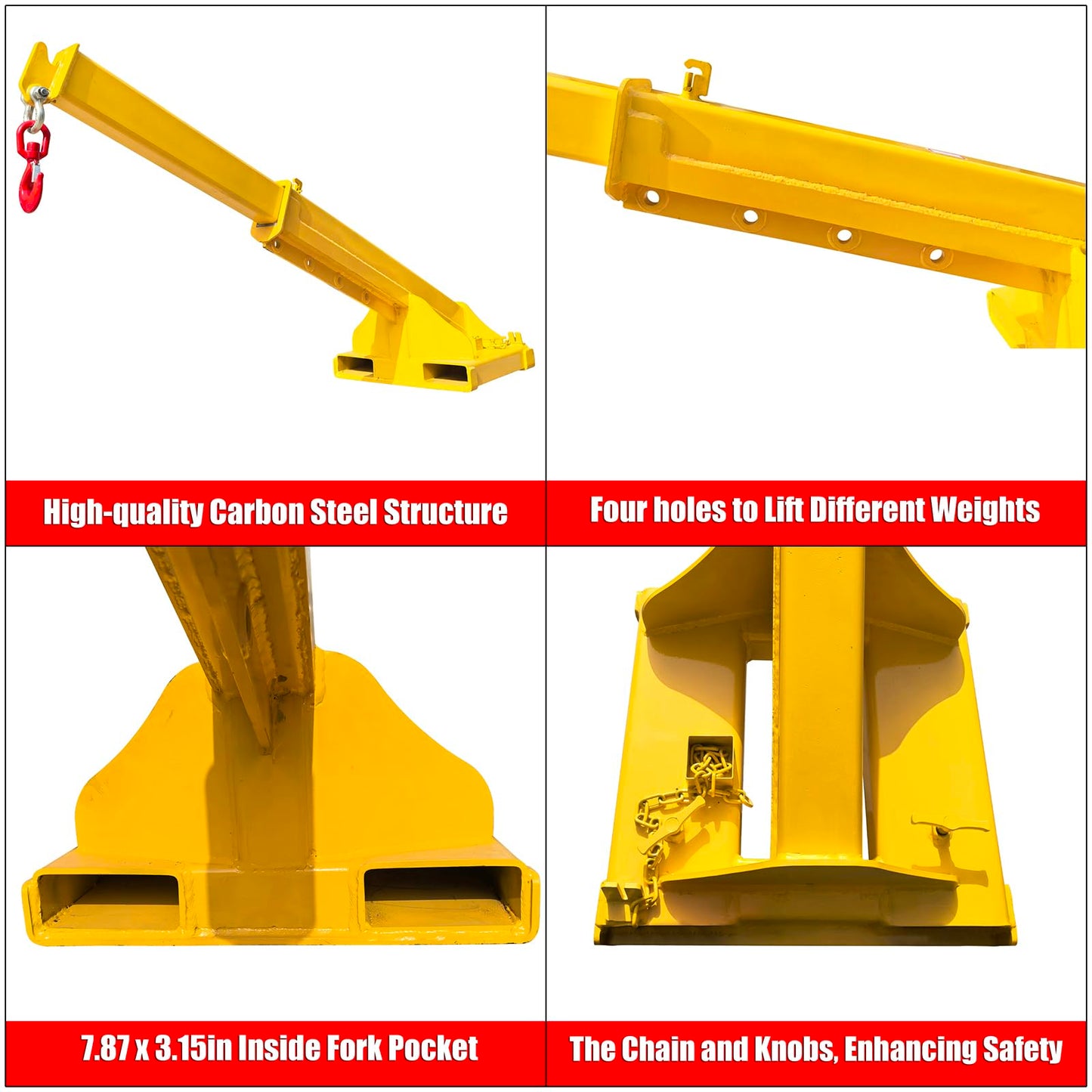 EQCOTWEA 5-Ton Forklift Telescopic Boom Crane Attachment, 11000 LBS Capacity, 96.5 Inch Adjustable Extension with Lifting Hook, Mobile Crane Lifting Hoist Truss Jib Boom for Forklifts & Hoists