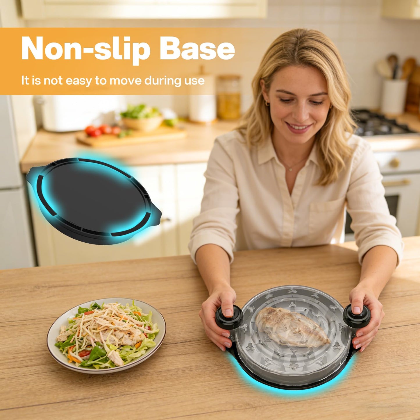 Cleangor Chicken Shredder Tool Twist, Visible Chicken Breast Shredder Tool Meat Shredder with Removable Tray, Ergonomic Handle, Non-Slip Base Food Shredder Tool for Chicken, Pork, Beef, Fish