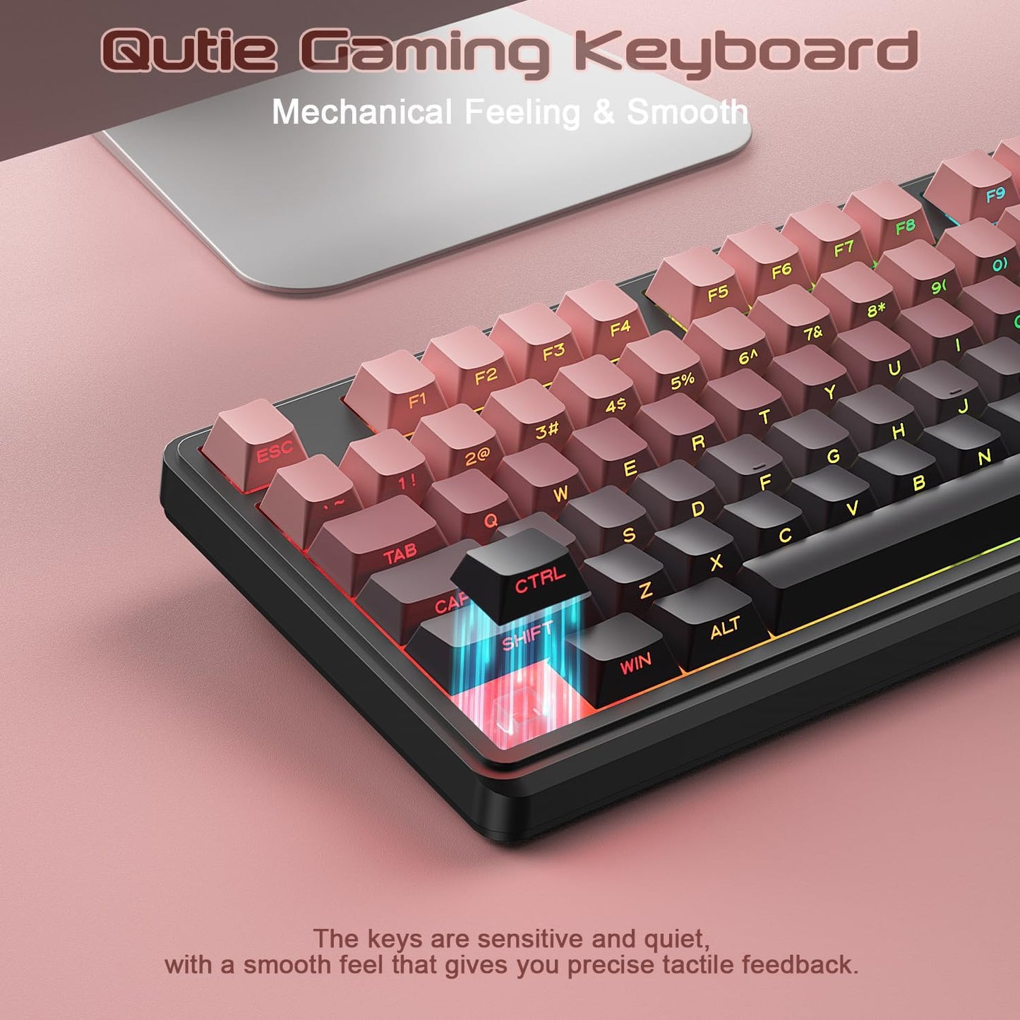 BlueFinger 98 RGB Gaming Keyboard, Keys USB Wired Keyboard with Rainbow Backlit, Volume Knob & Screen, Quiet Typing