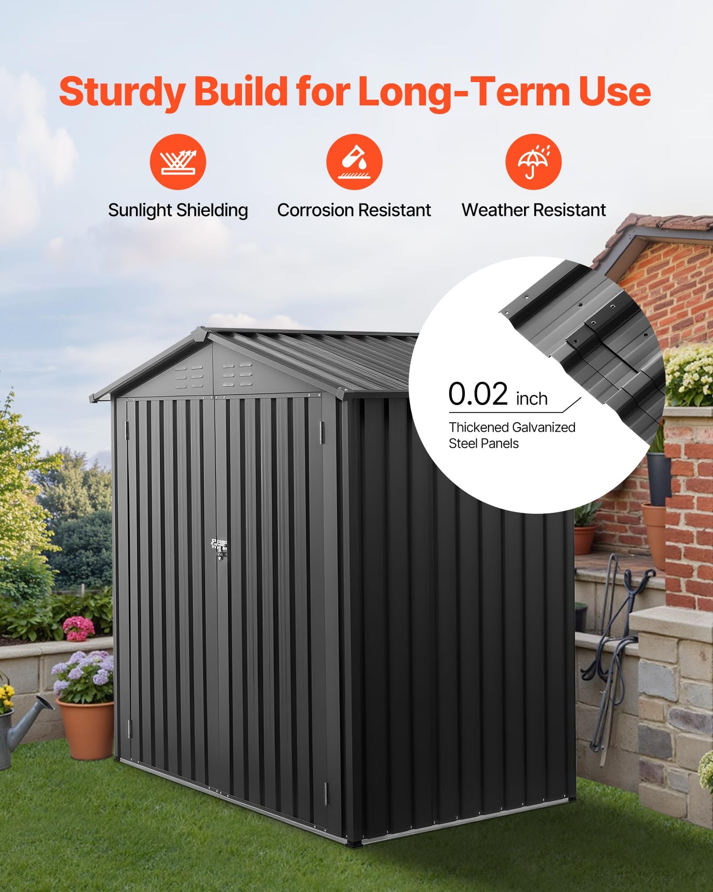 VEVOR 6 x 4 FT Metal Garden Shed, Outdoor Storage Shed with Lockable Doors & 4 Louver Vents, Peak Roof Metal Sheds Outdoors Storage, Storaged Sheds Clearance for Backyard, Garden, Patio, Bike, Gray