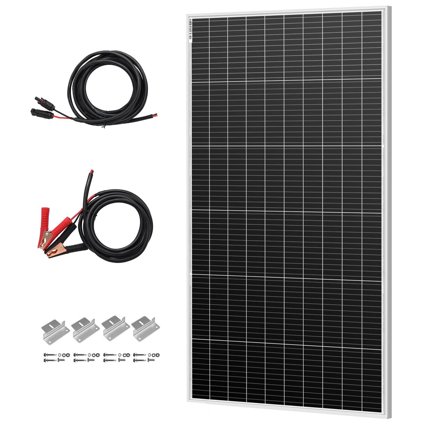 DOKIO 200W 18V Solar Panel Kit Monocrystalline with Aluminum Frame and MC4, Mounting Brackets, Alligator Clips & 5m Cable for RV, Boat, Roof, Cabin, Off-Grid (Controller Required)