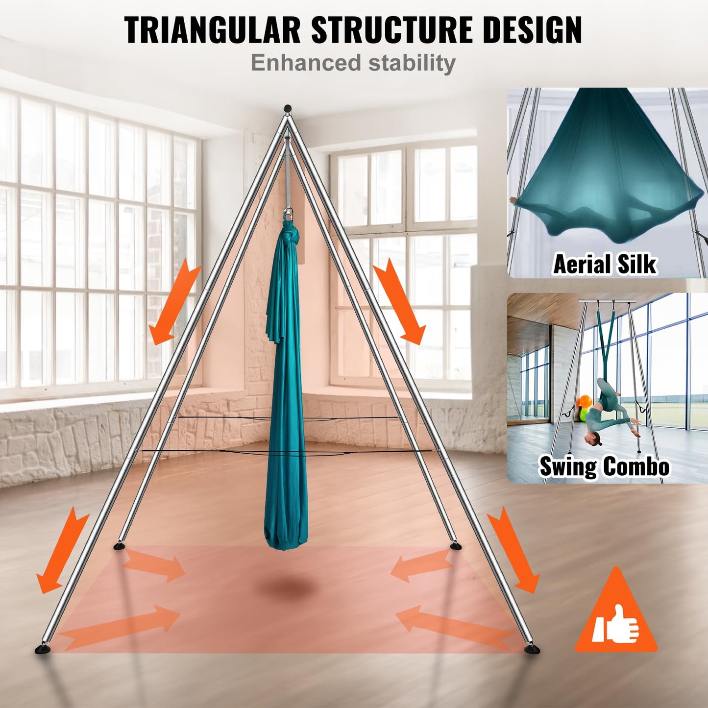 VEVOR Yoga Swing Stand & Hammock, 9.67 ft Tall, Professional Aerial Yoga Setup with 6.6 Yards Swing, Supports Up to 551.15 lbs, Ideal for Both Indoor and Outdoor Use, Green