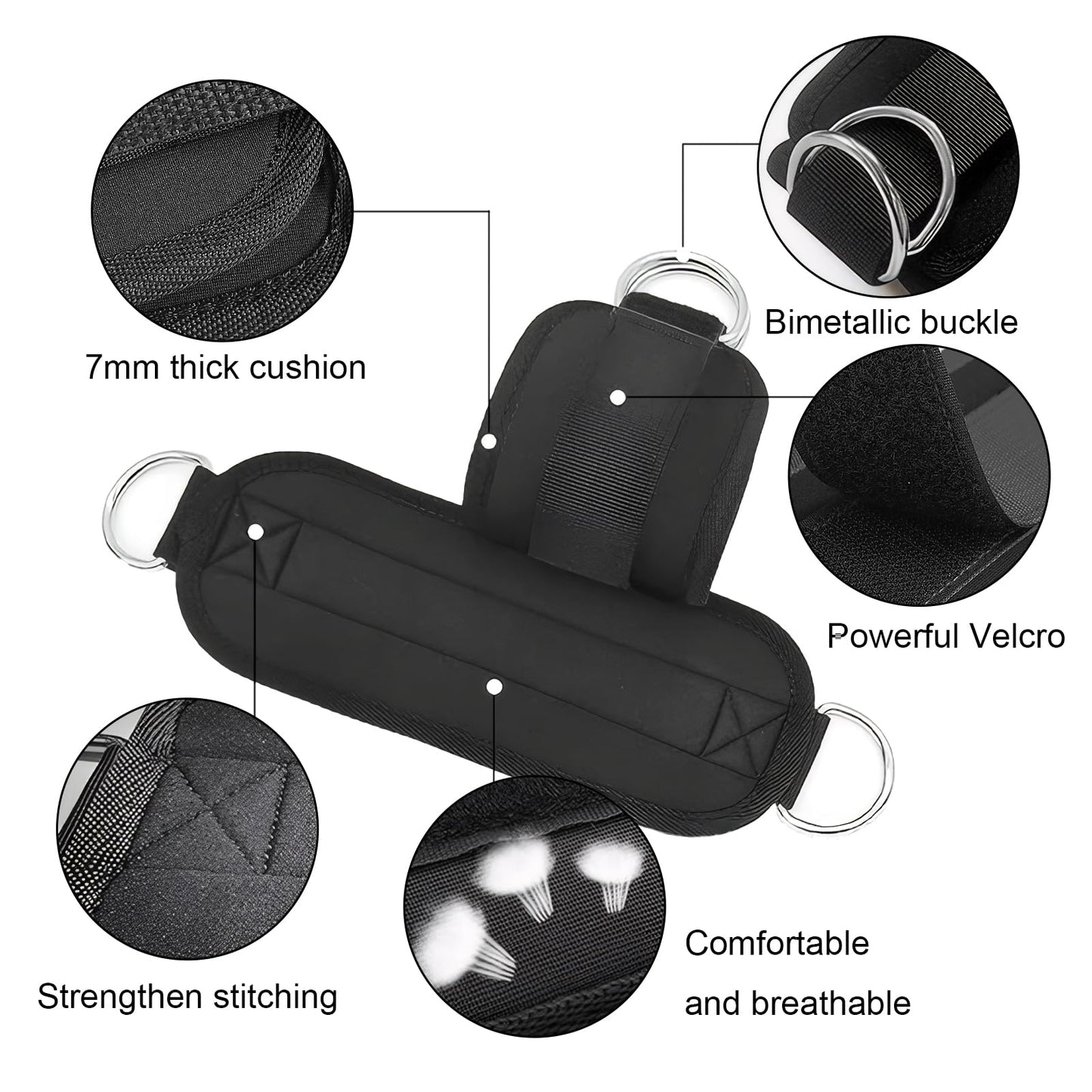 2 PCS Weightlifting Straps with D Ring,Adjustable Wrist Cuffs Gym,Padded Wrist Cuffs,for Cable Machines Strength Training Equipment,Black