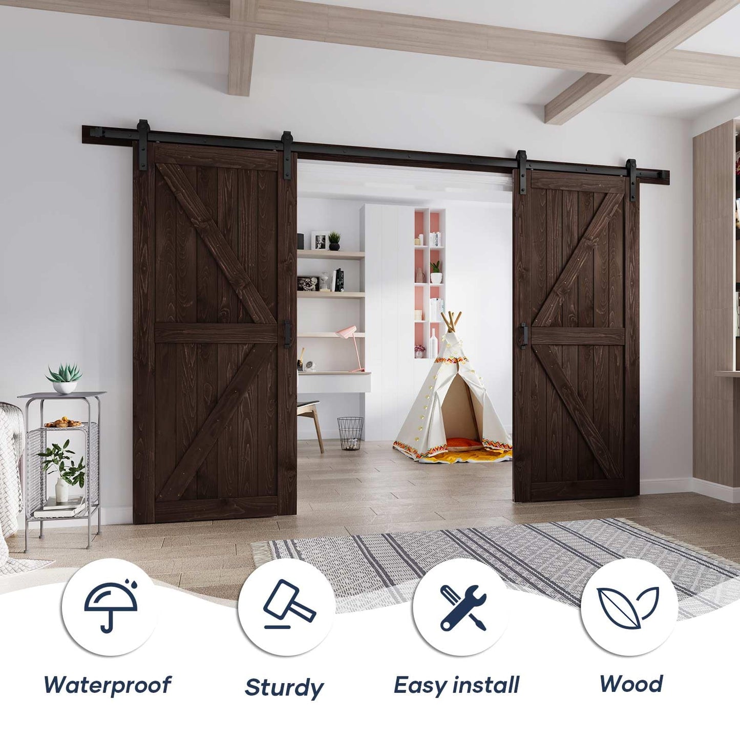 Fredbeck 36 Double Brown Barn Door with 13.2 ft Hardware Included (72 barn Door)