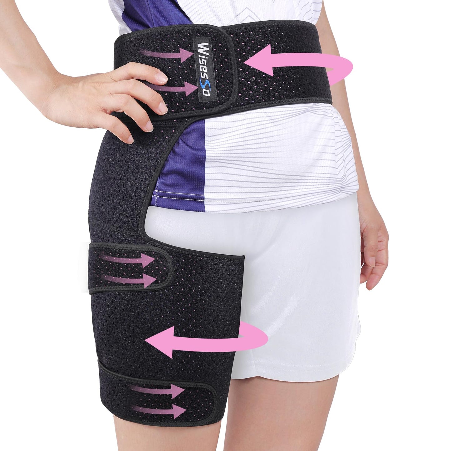 Wisesso Hip Brace, Groin Wrap Hip Braces for Sciatica Pain Relief, Thigh Support for Groin, Thigh, Hamstring, Pulled Muscle Injury, Sciatic Nerve Brace For Men and Women, Pink